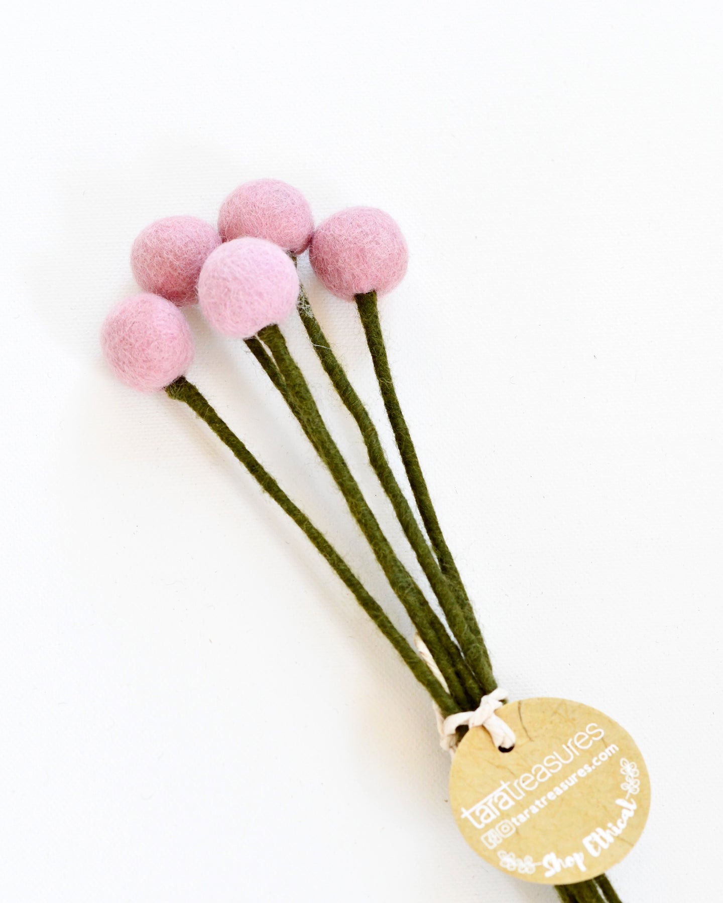 Felt Light Pink Billy Buttons - Set of 5 Stems