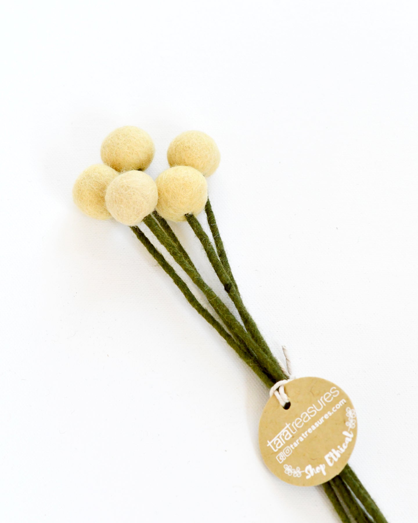 Felt Light Yellow Billy Buttons - Set of 5 Stems