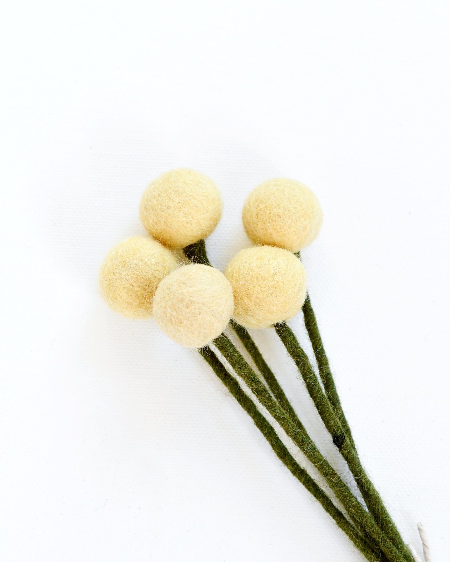 Felt Light Yellow Billy Buttons - Set of 5 Stems