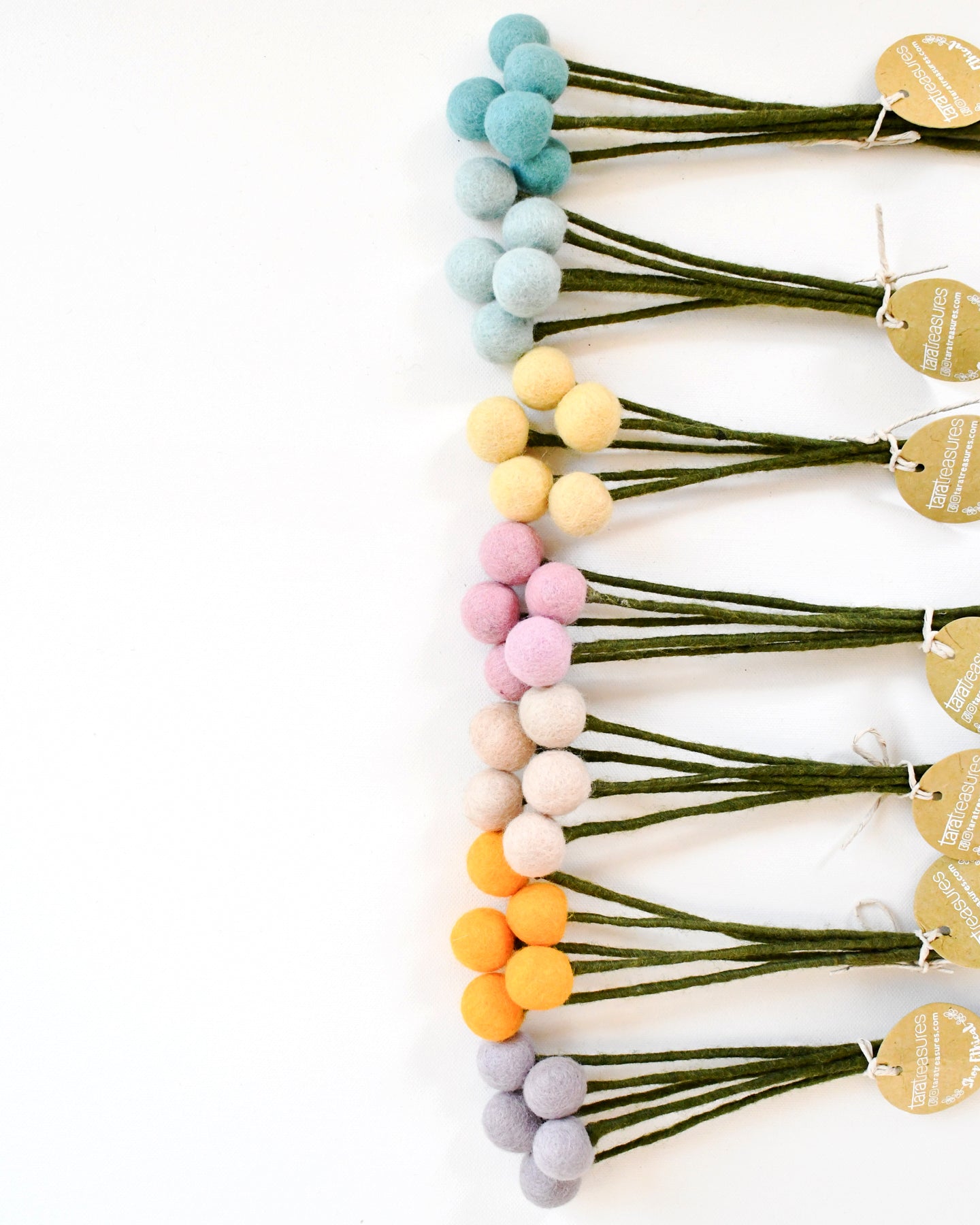 Felt Light Peach Billy Buttons - Set of 5 Stems