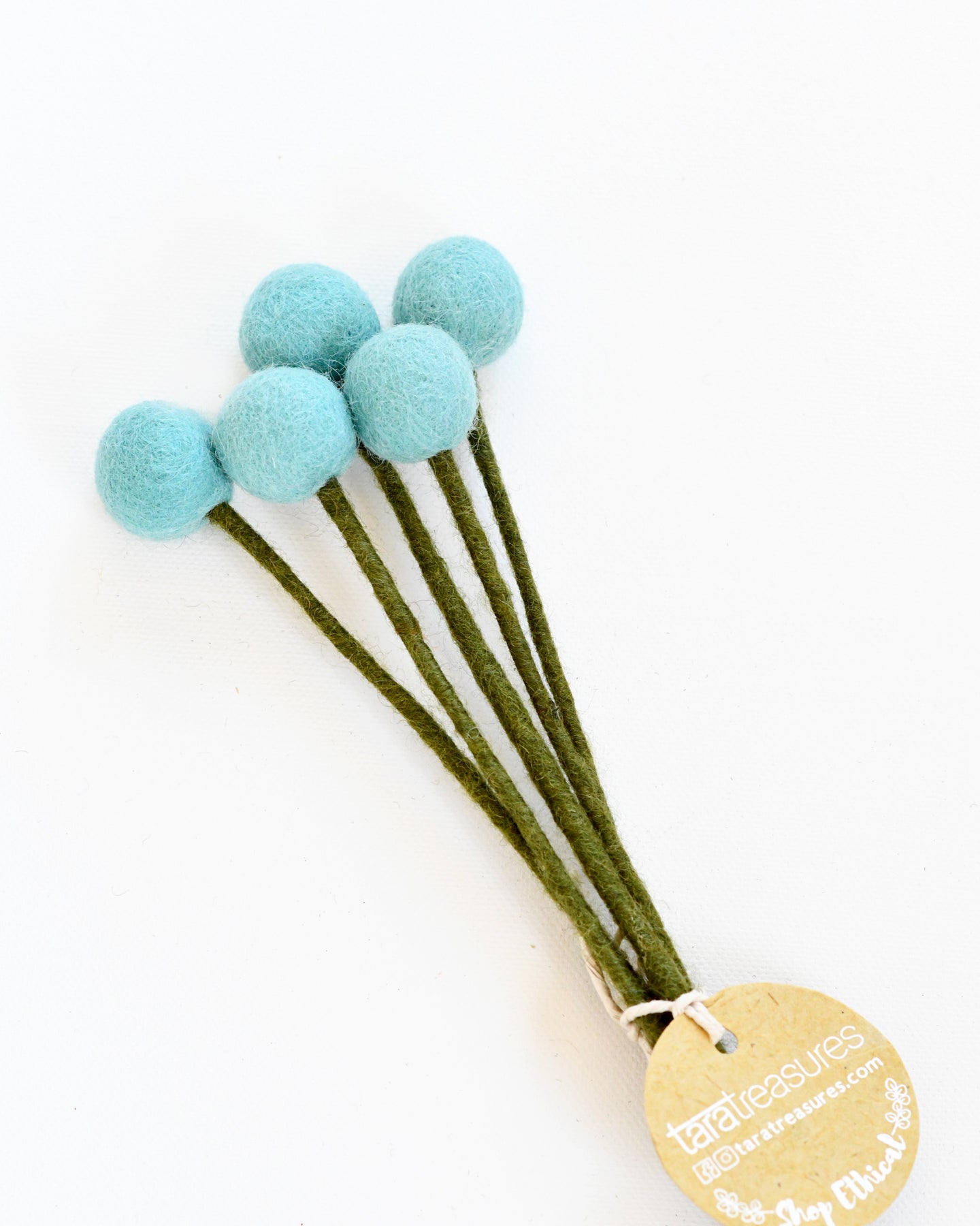 Felt Sky Blue Billy Buttons - Set of 5 Stems