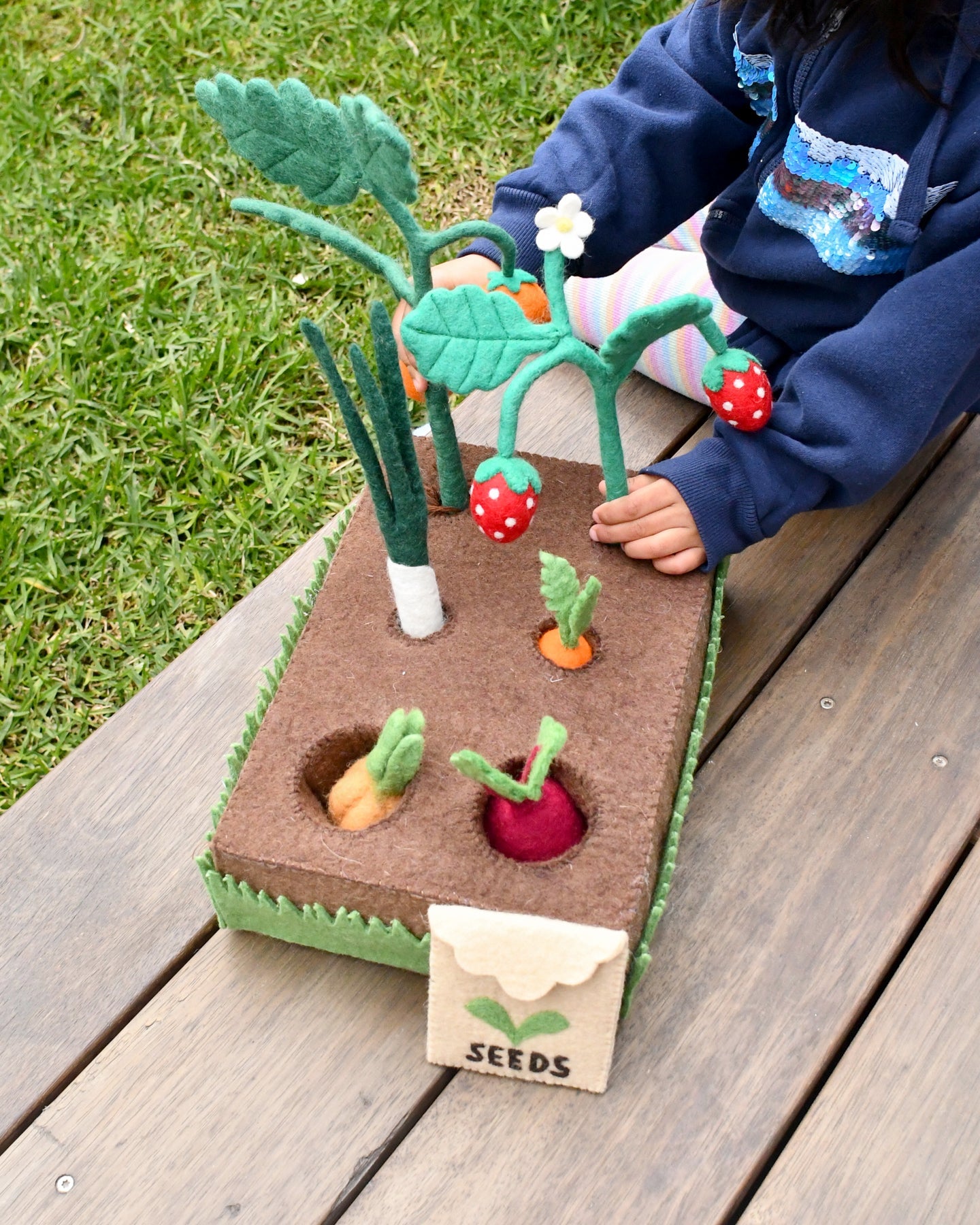 Felt Garden Planter Box with Plants and Vegetables