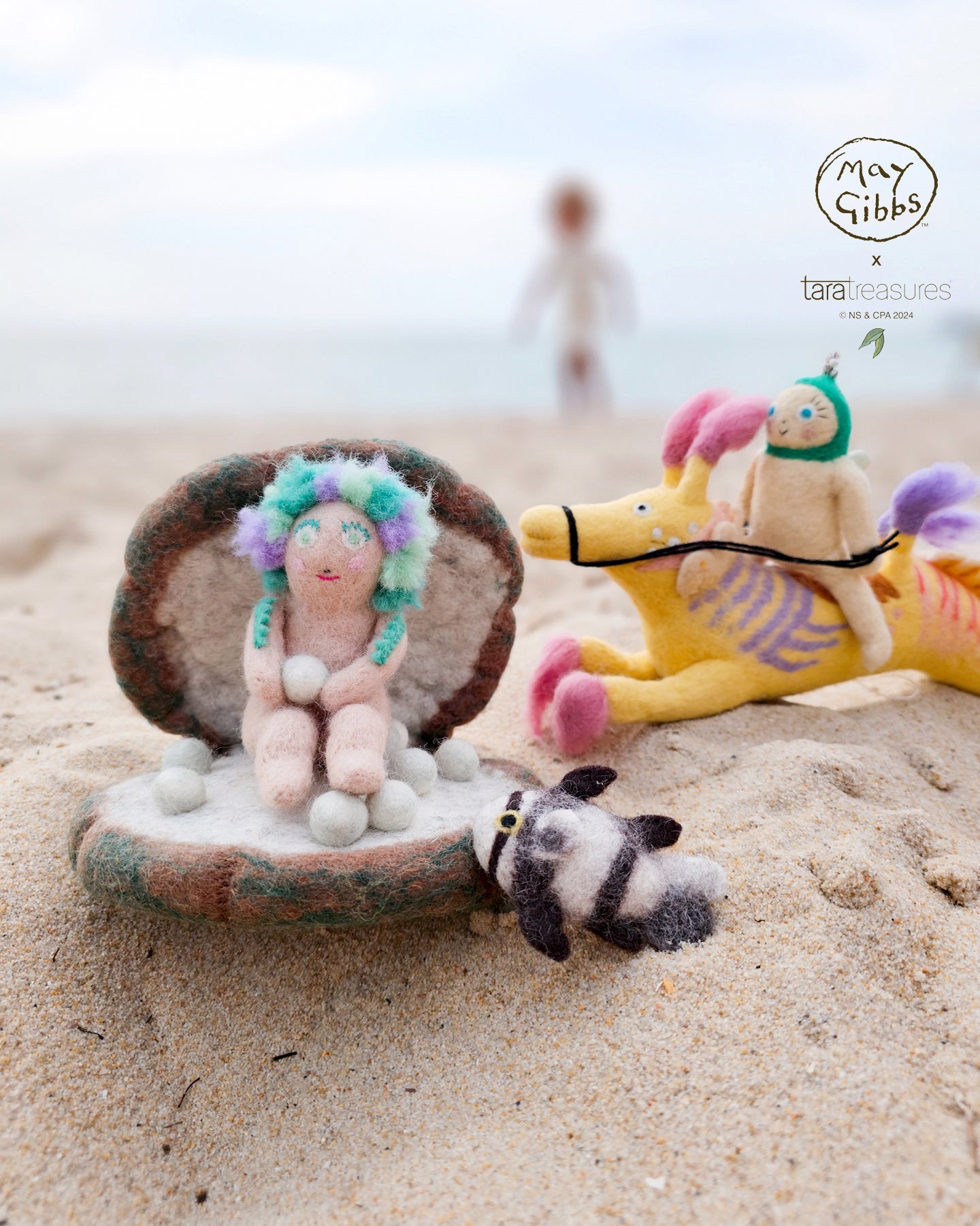 May Gibbs x Tara Treasures  - Little Obelia, Clam Shell and Fish Toy