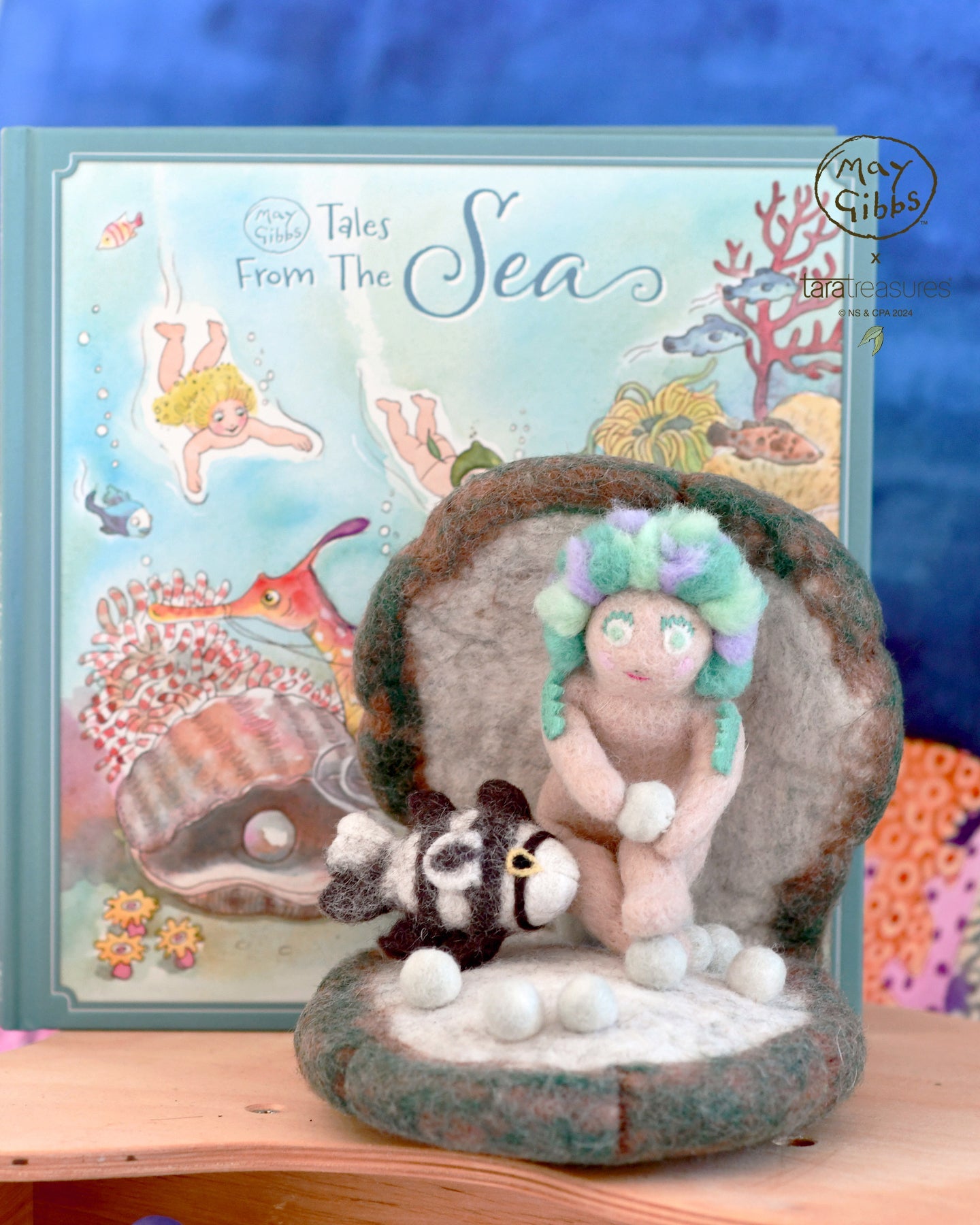 May Gibbs x Tara Treasures  - Little Obelia, Clam Shell and Fish Toy