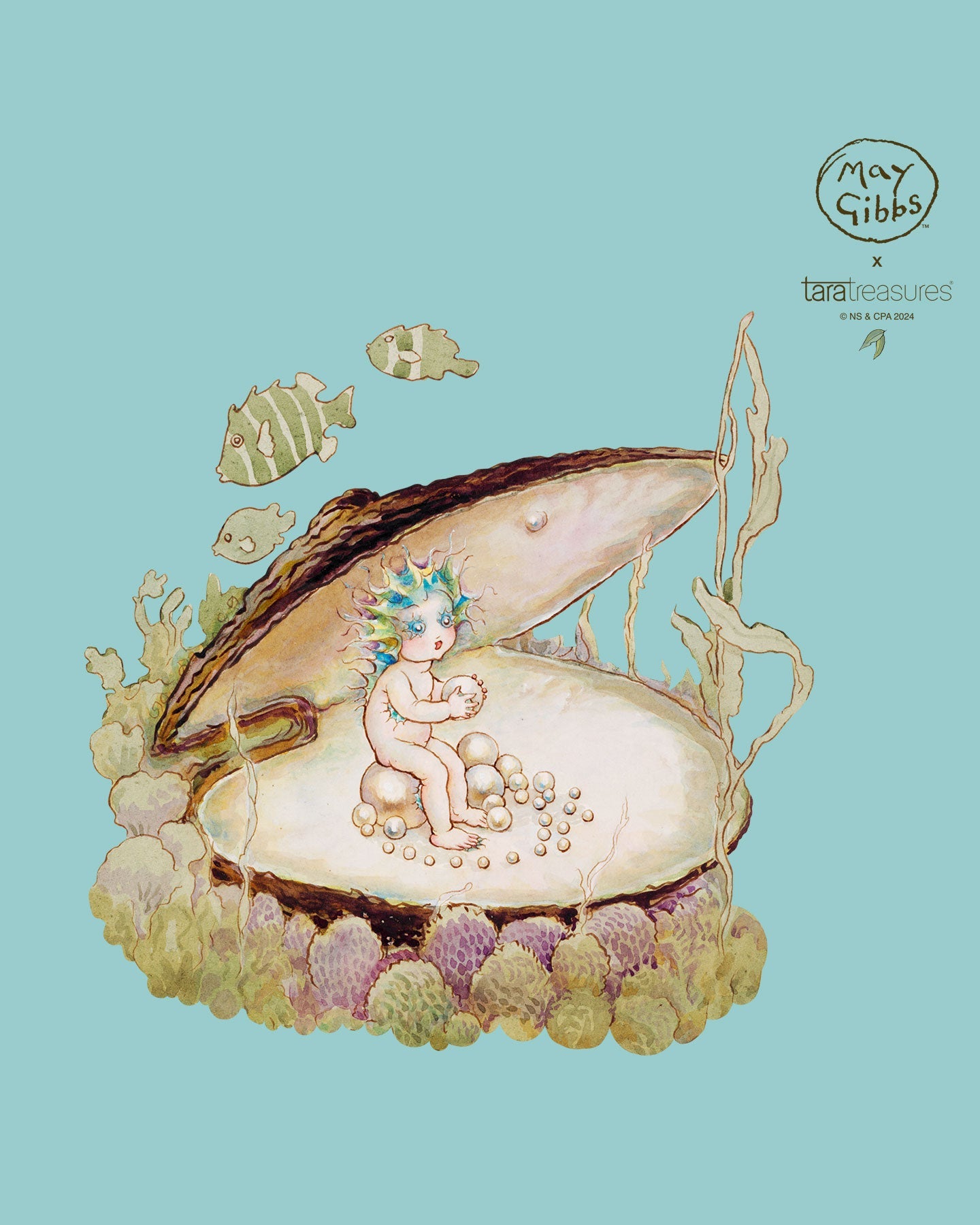 May Gibbs x Tara Treasures  - Little Obelia, Clam Shell and Fish Toy