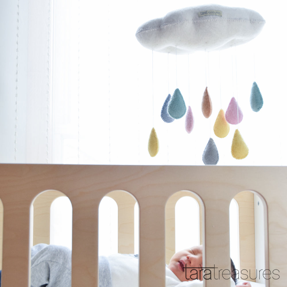 Cloud Nursery Mobile with Raindrops - 3D Pastel - Tara Treasures