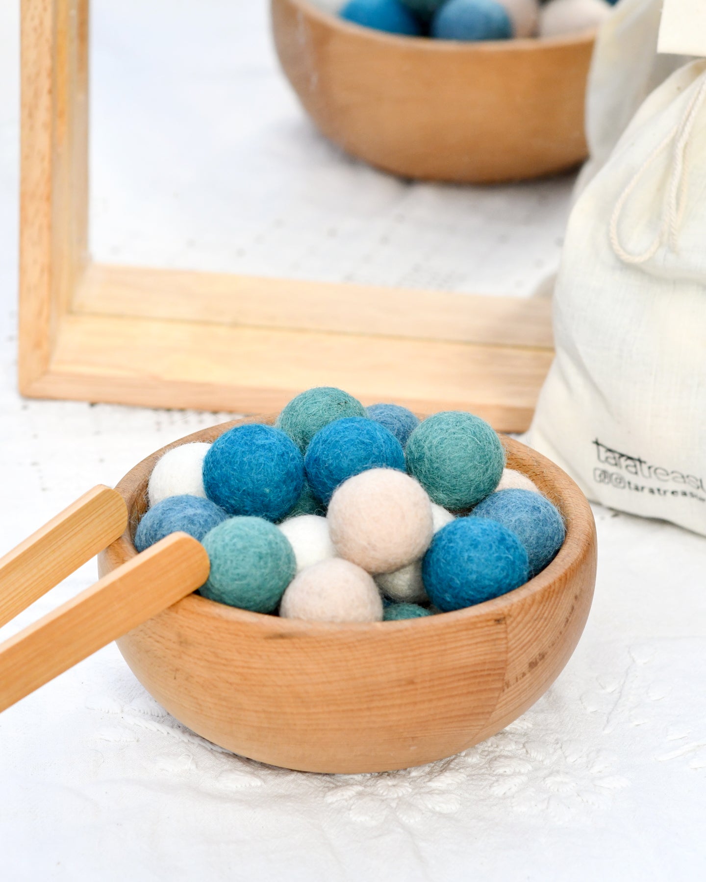 Wool Felt Balls in a Pouch - Coastal Colours 3cm 30 balls - Tara Treasures