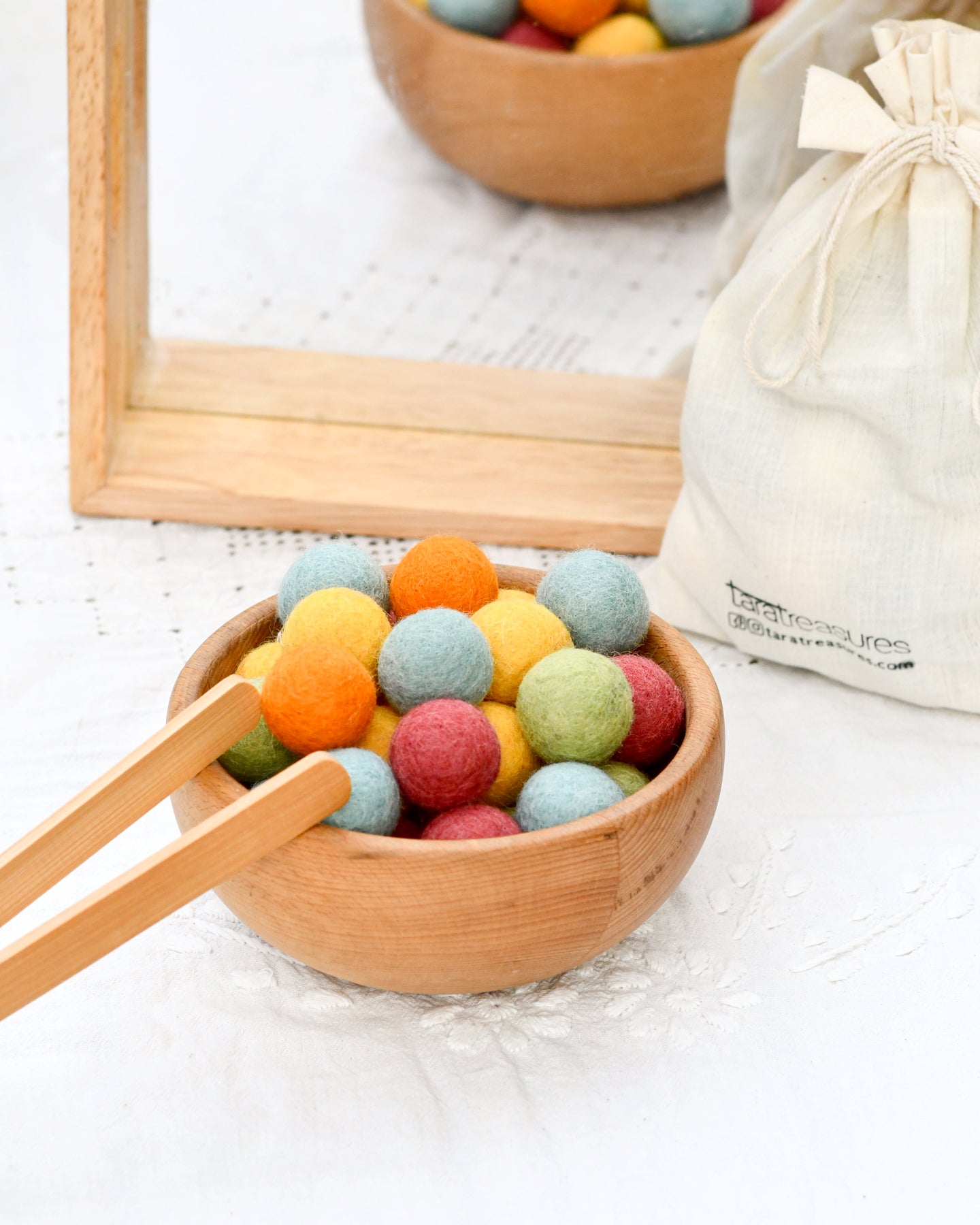 Wool Felt Balls in a Pouch - Sunshine Colours 3cm 30 balls - Tara Treasures