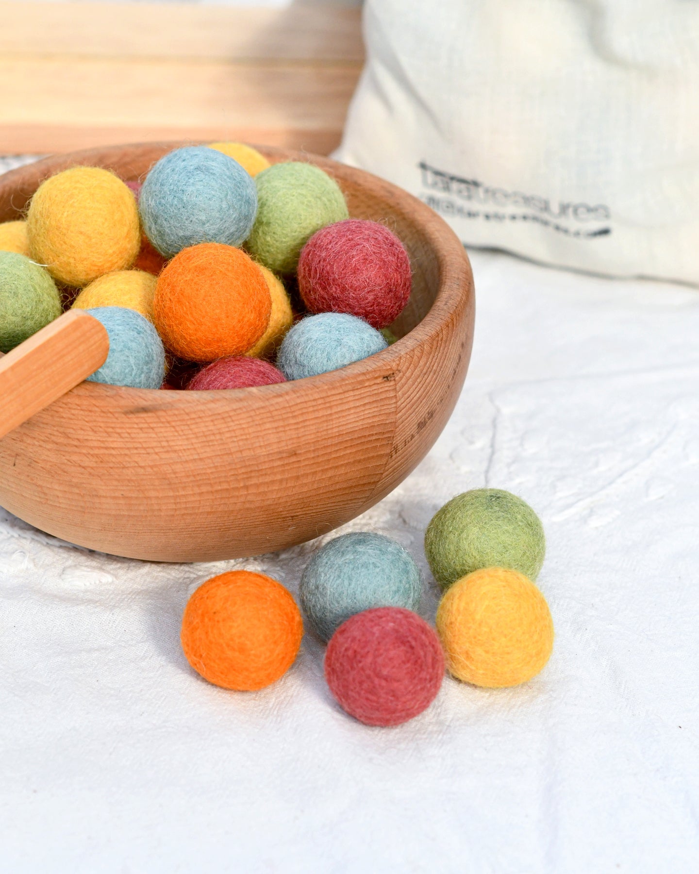 Wool Felt Balls in a Pouch - Sunshine Colours 3cm 30 balls - Tara Treasures