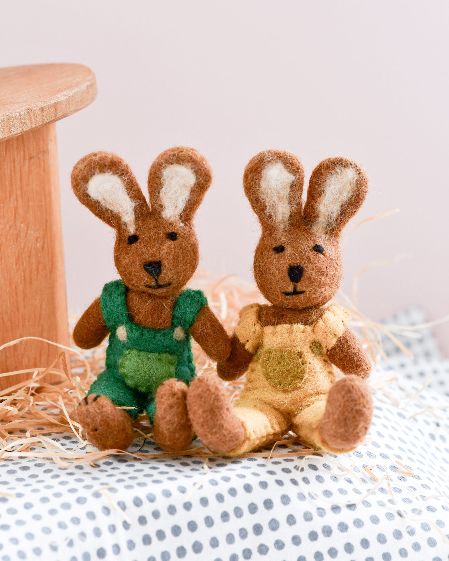 Felt Brown Hare Rabbit with Mustard Yellow Overalls Toy