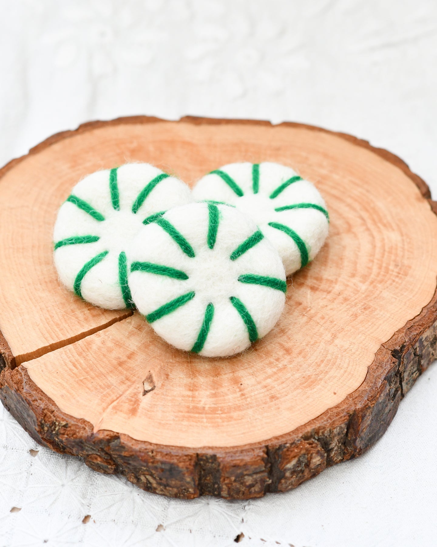 Felt Peppermint Candy Lollies (Green and White) - Set of 3 - Tara Treasures