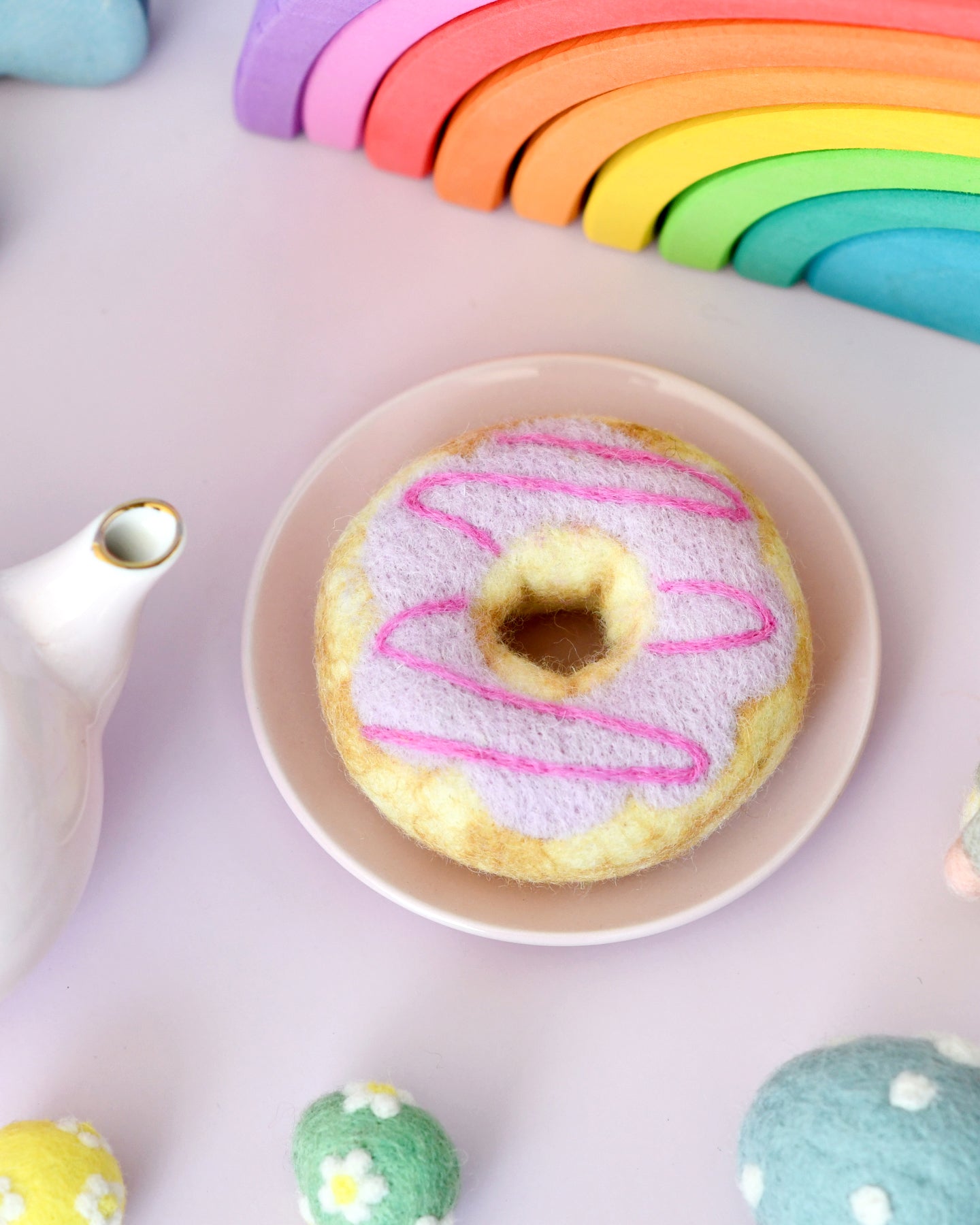 Felt Doughnut (Donut) with Pastel Frosting and Pink Drizzle