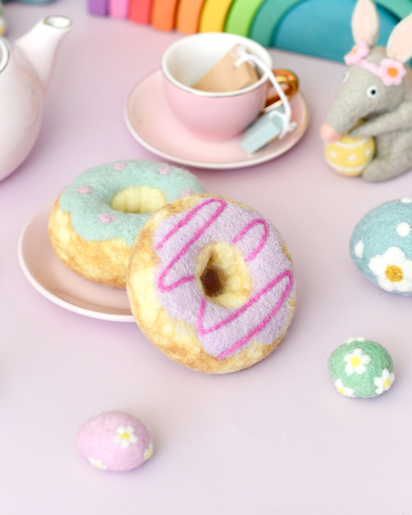 Felt Doughnut (Donut) with Pastel Frosting and Pink Drizzle