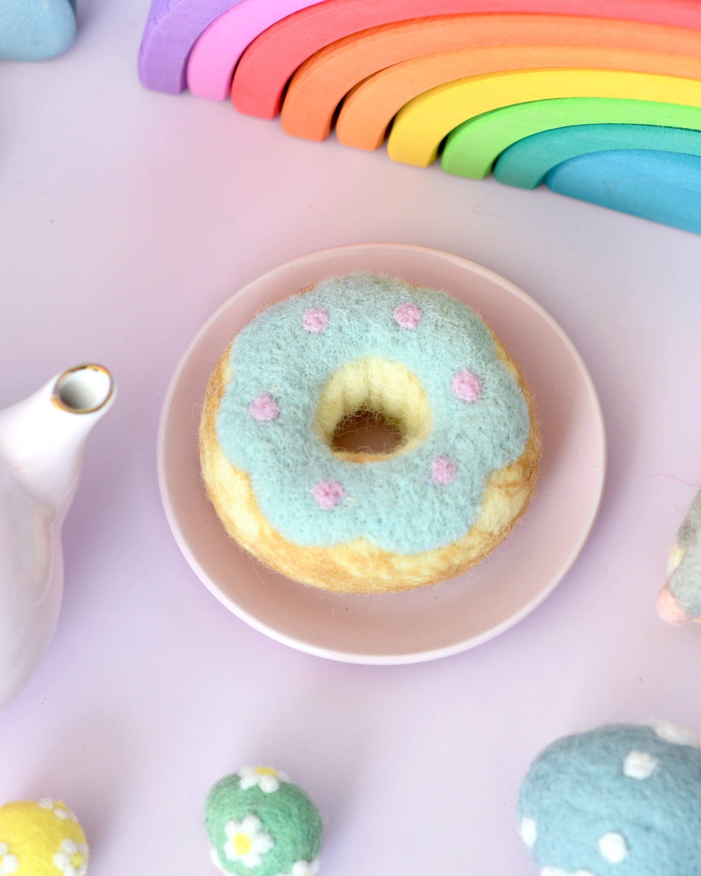 Felt Doughnut (Donut) with Pastel Blue Frosting and Pink Dots