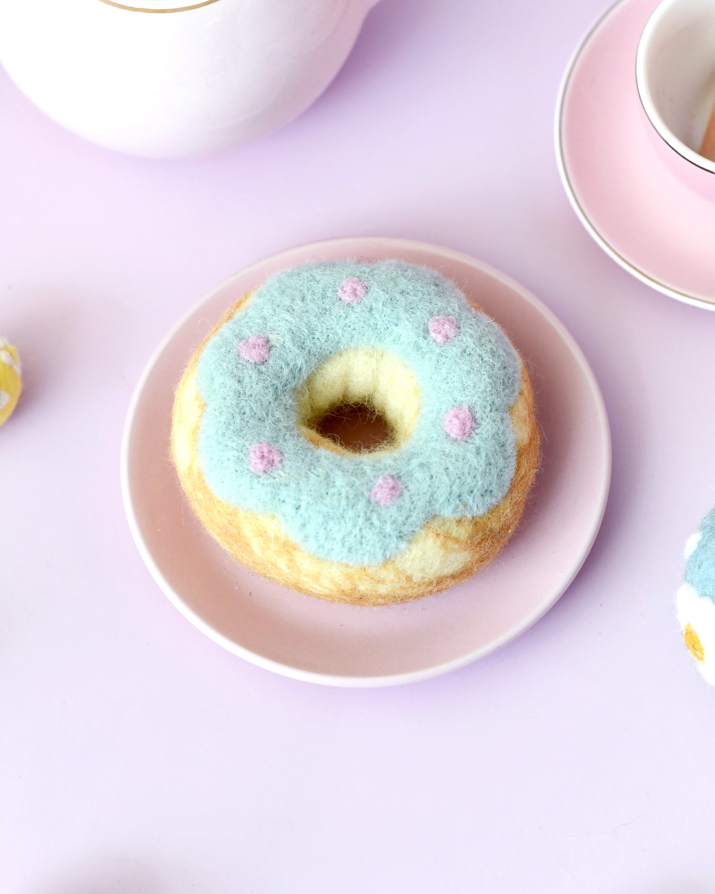 Felt Doughnut (Donut) with Pastel Blue Frosting and Pink Dots