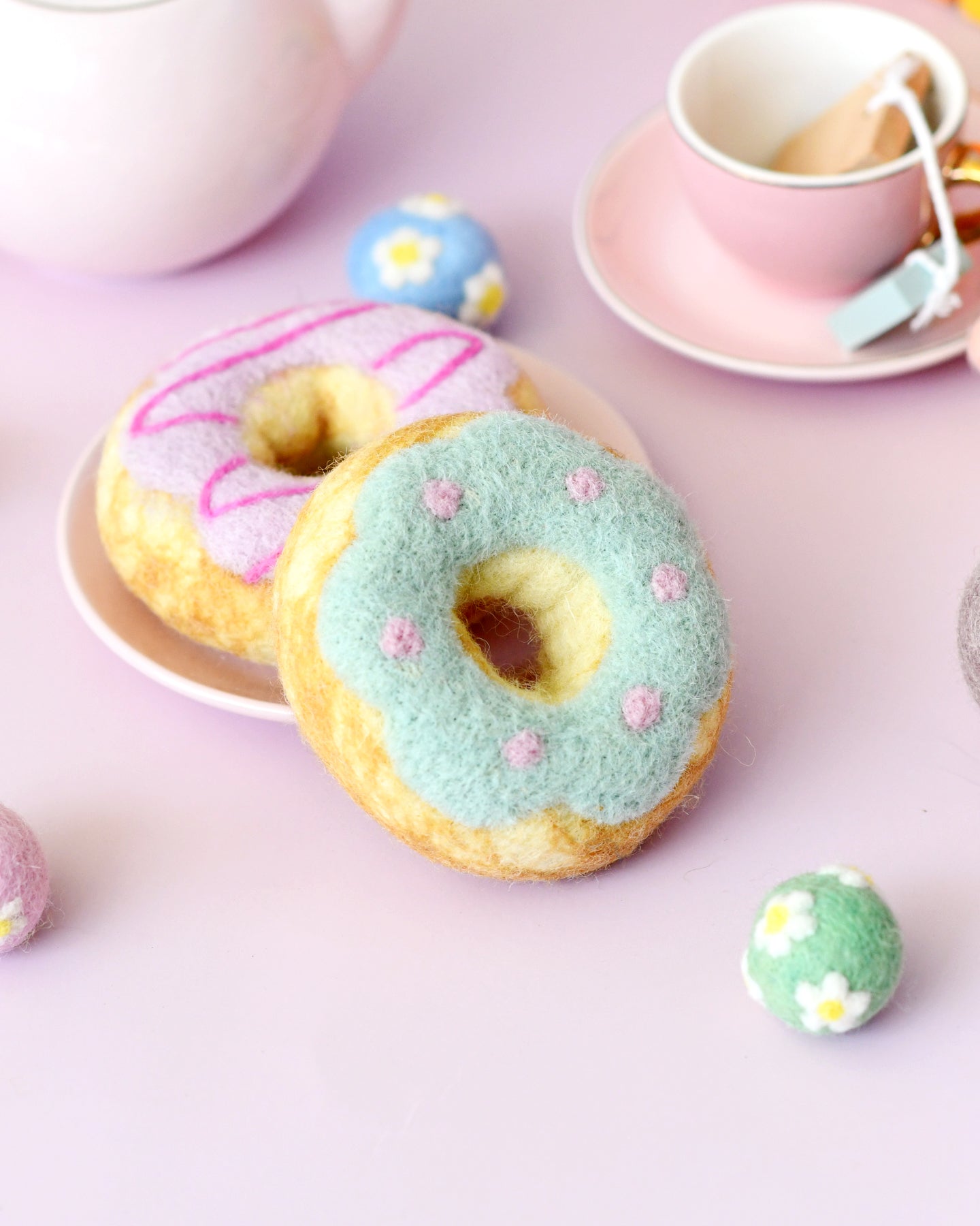 Felt Doughnut (Donut) with Pastel Blue Frosting and Pink Dots