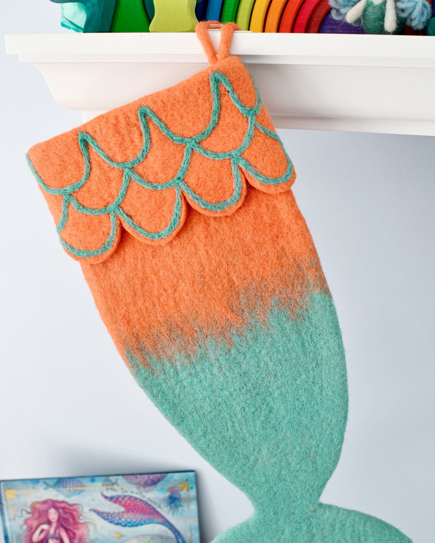 Felt Mermaid Christmas Stocking - Orange-Turquoise Colours