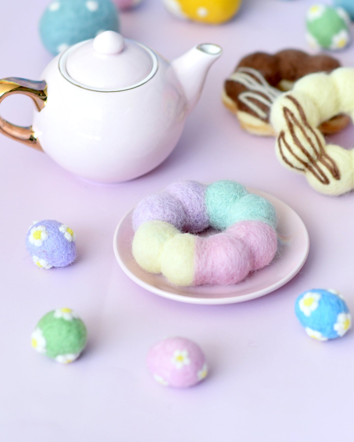 Felt Pastel Glaze Vanilla Pon De Ring Mochi Donut