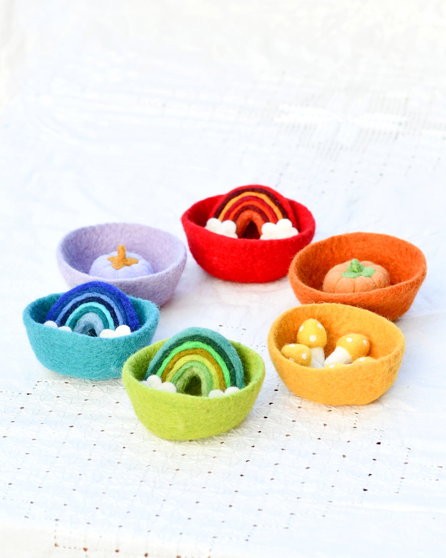 Felt Small Colourful Bowls - Set of 6 - Tara Treasures