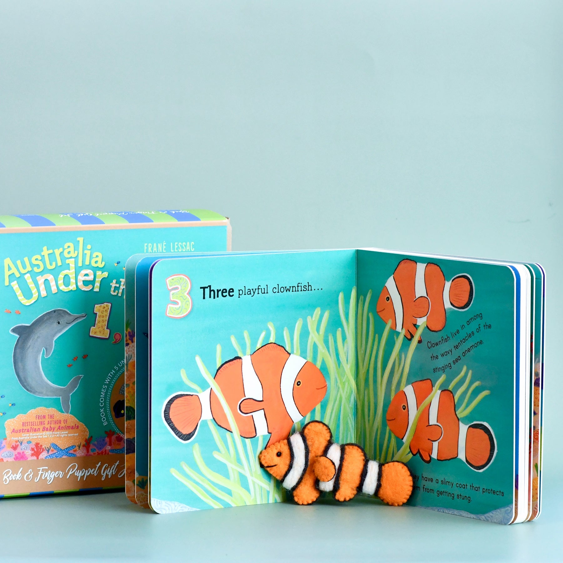 Australia Under the Sea 1, 2, 3 by Frané Lessac - Book and Finger Puppet Set - Tara Treasures