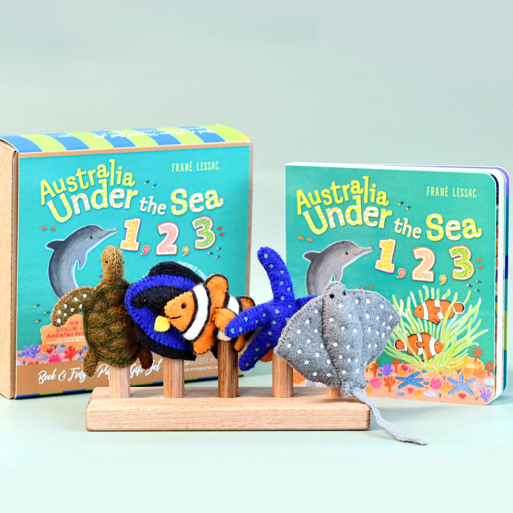 Australia Under the Sea 1, 2, 3 by Frané Lessac - Book and Finger Puppet Set - Tara Treasures