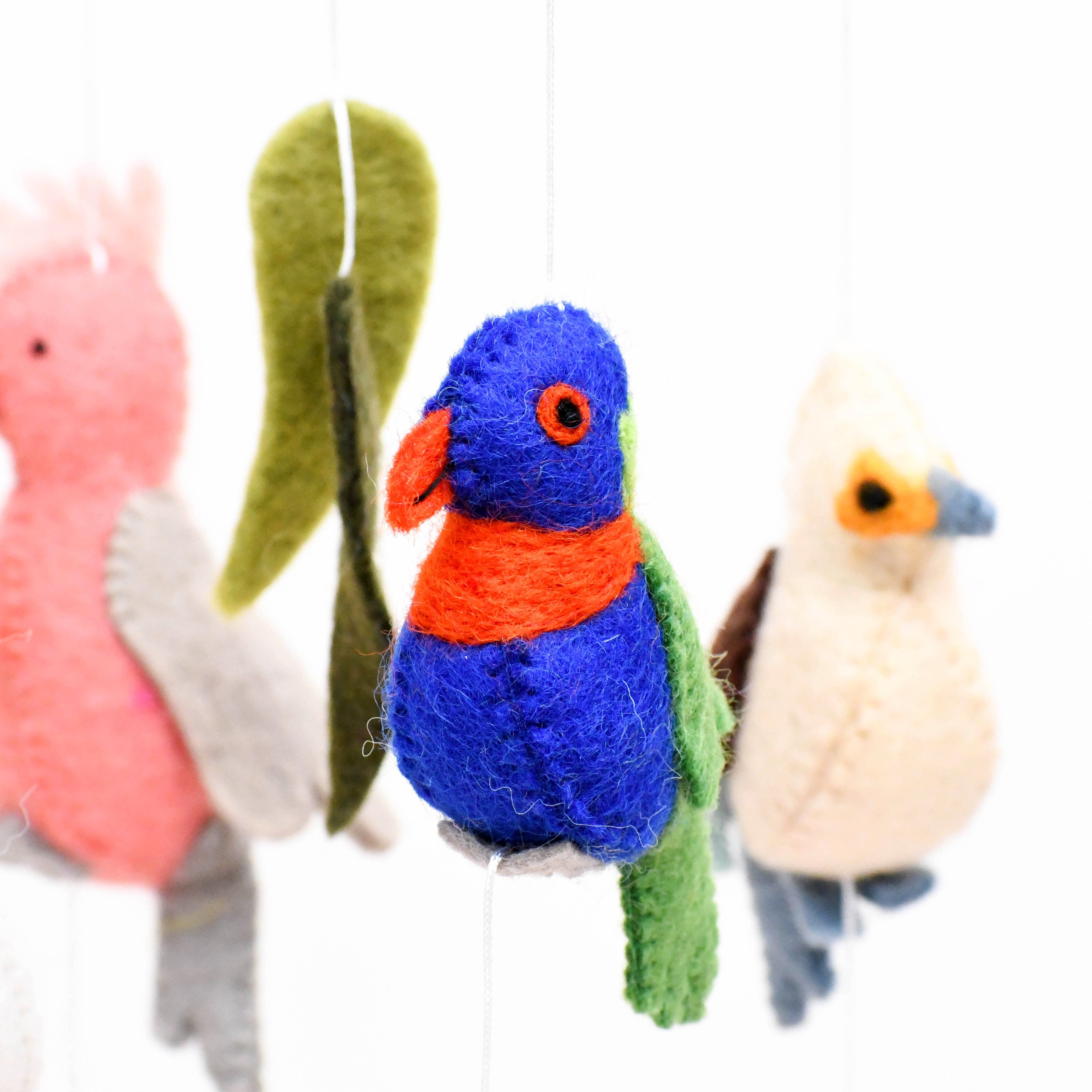 Baby Mobile - Australian Birds - Cockatoo, Lorikeet, Galah and Kookaburra - Tara Treasures