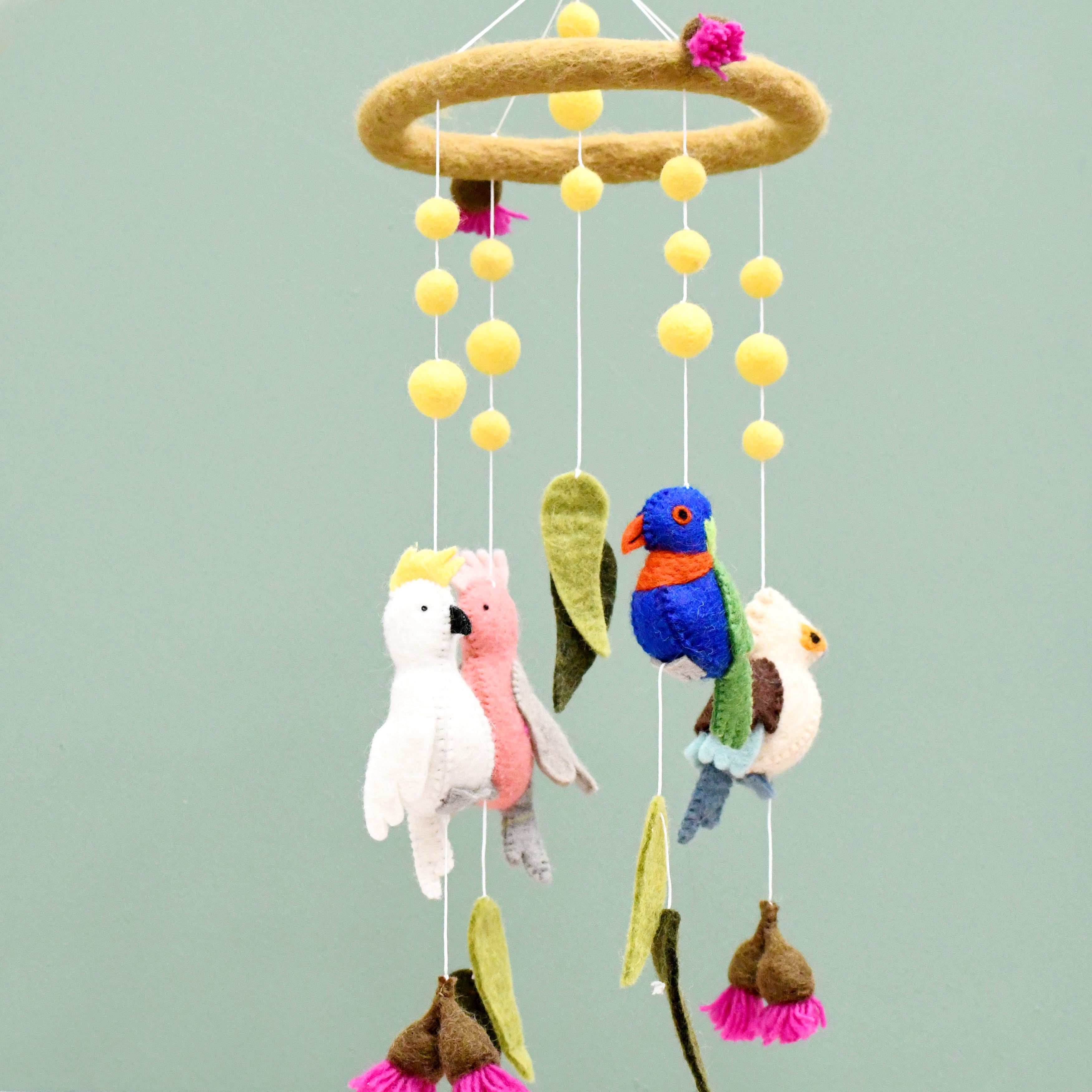 Baby Mobile - Australian Birds - Cockatoo, Lorikeet, Galah and Kookaburra - Tara Treasures