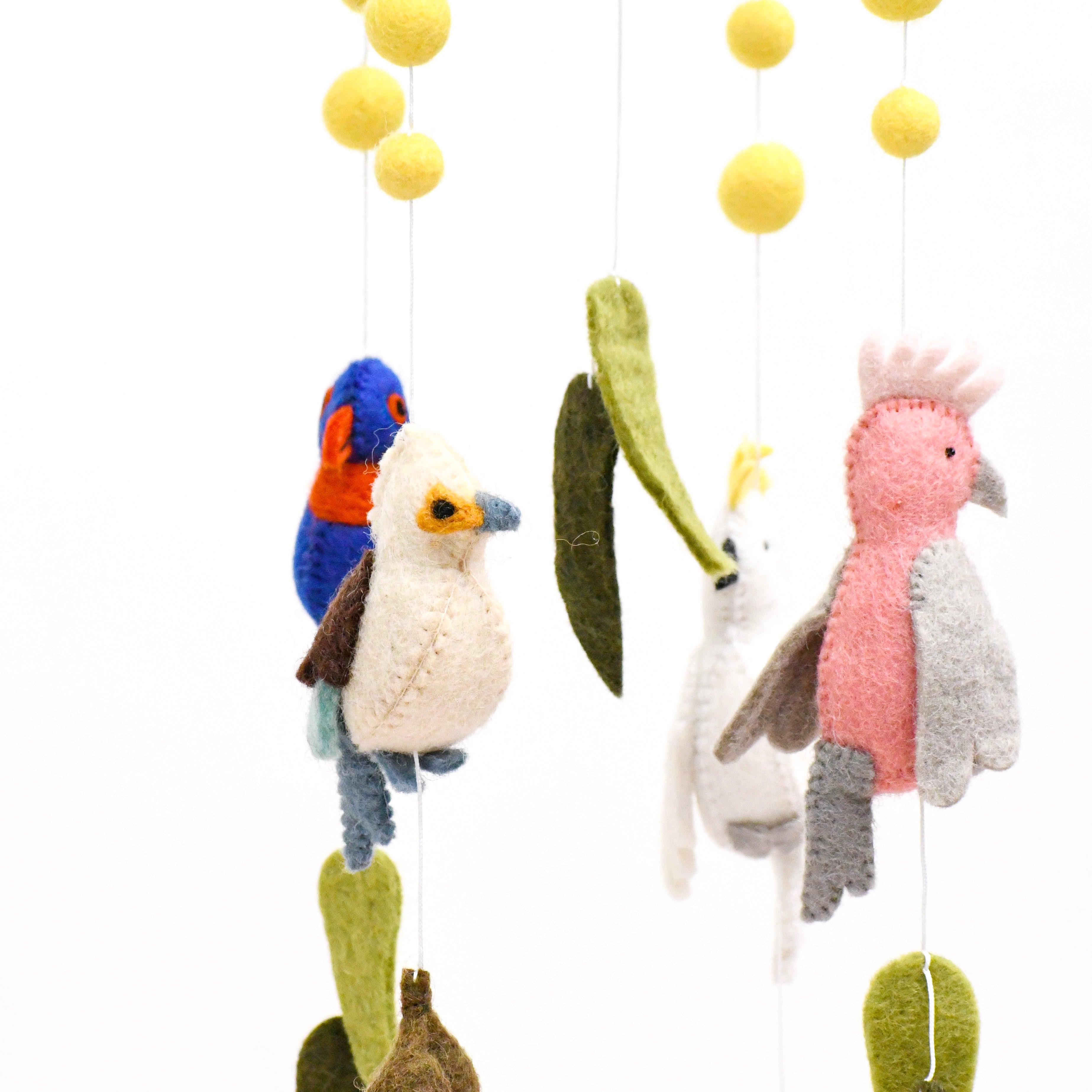 Baby Mobile - Australian Birds - Cockatoo, Lorikeet, Galah and Kookaburra - Tara Treasures