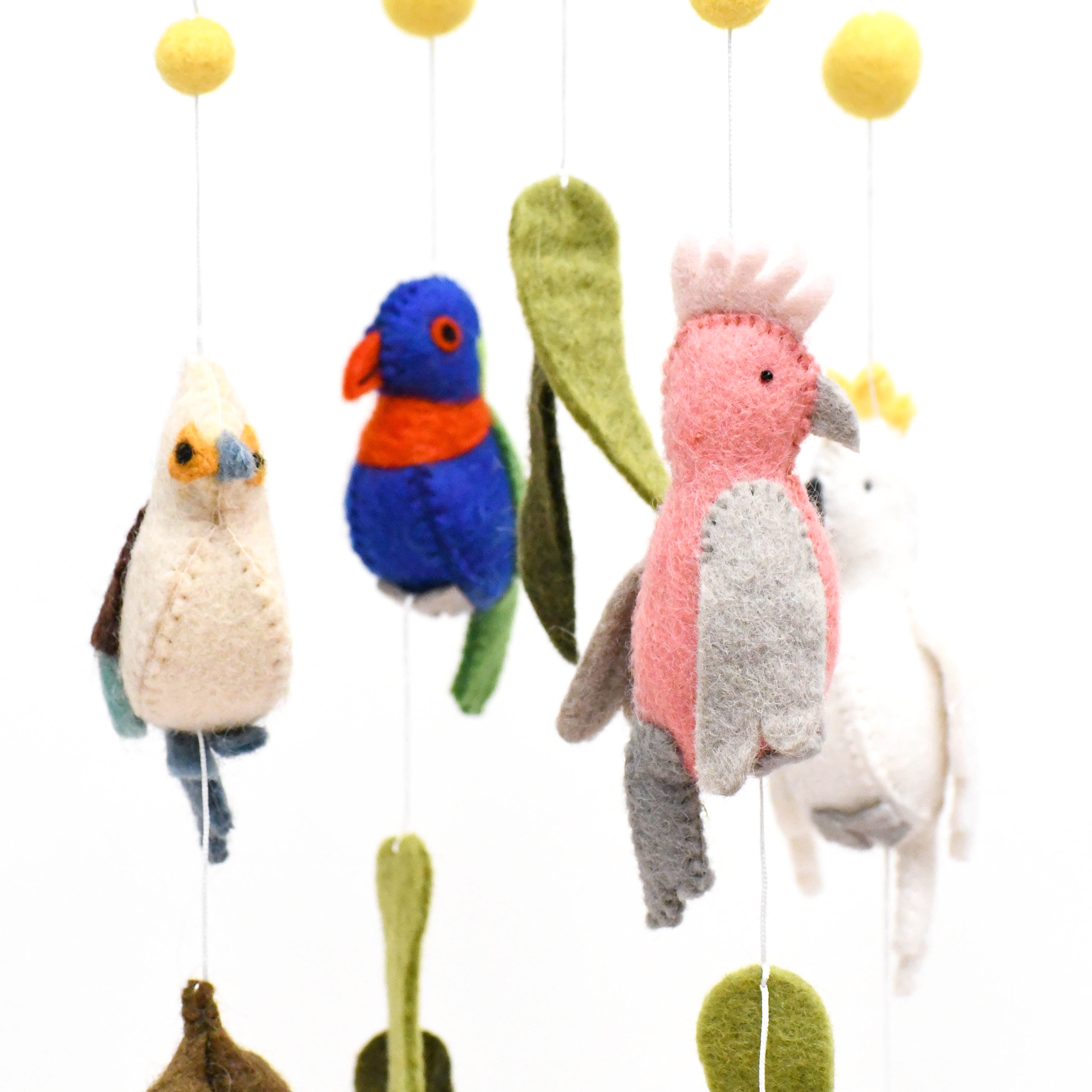 Baby Mobile - Australian Birds - Cockatoo, Lorikeet, Galah and Kookaburra - Tara Treasures