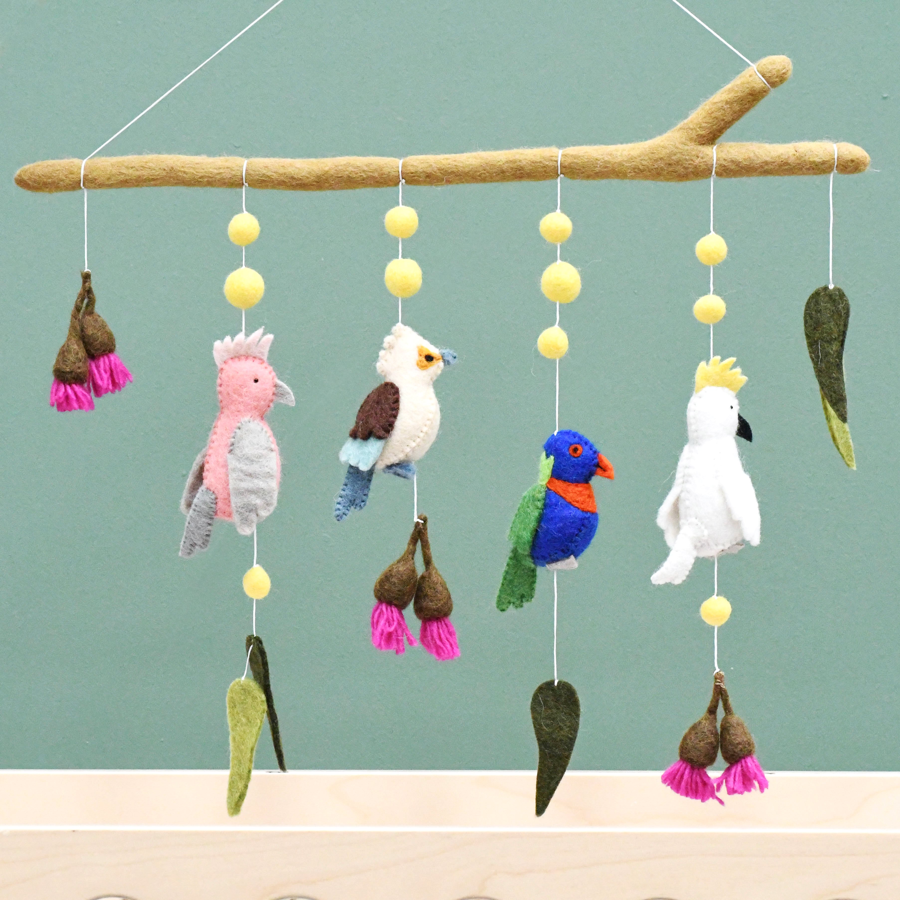 Baby Nursery Hanging - Australian Birds - Cockatoo, Lorikeet, Galah and Kookaburra - Tara Treasures