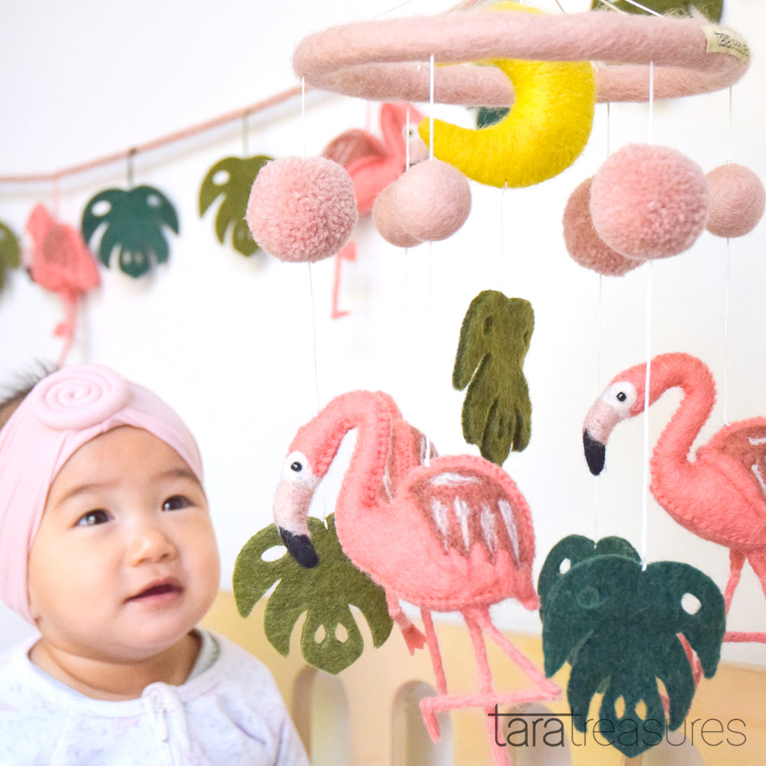 Nursery Cot Mobile - Pink Flamingo Tiki - Tara Treasures