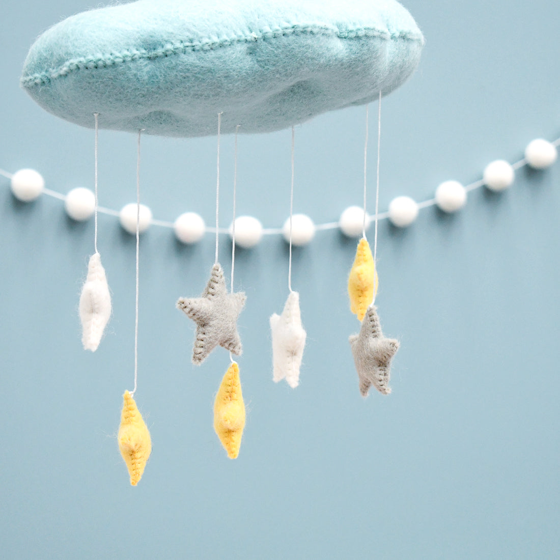 Cloud Nursery Mobile with Stars - 3D Blue - Tara Treasures