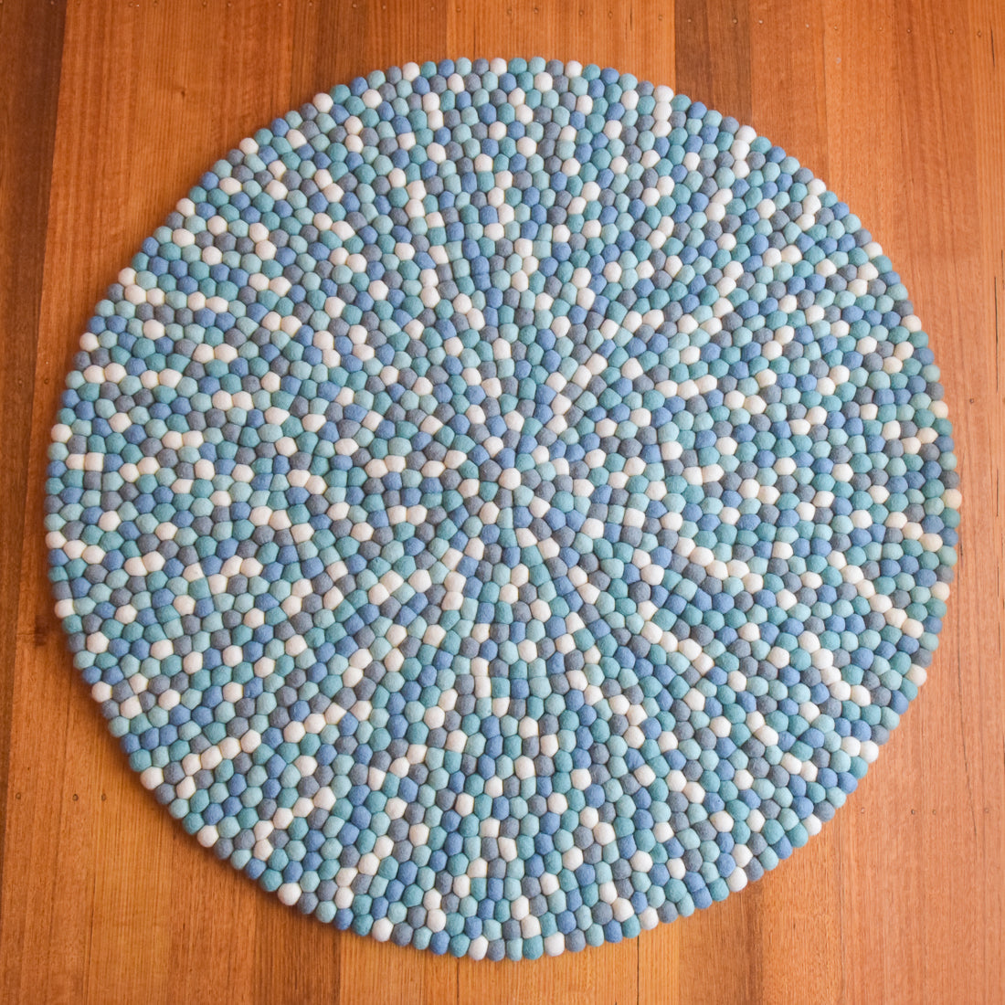 Felt Ball Rug - Blue, White and Grey 100cm - Tara Treasures