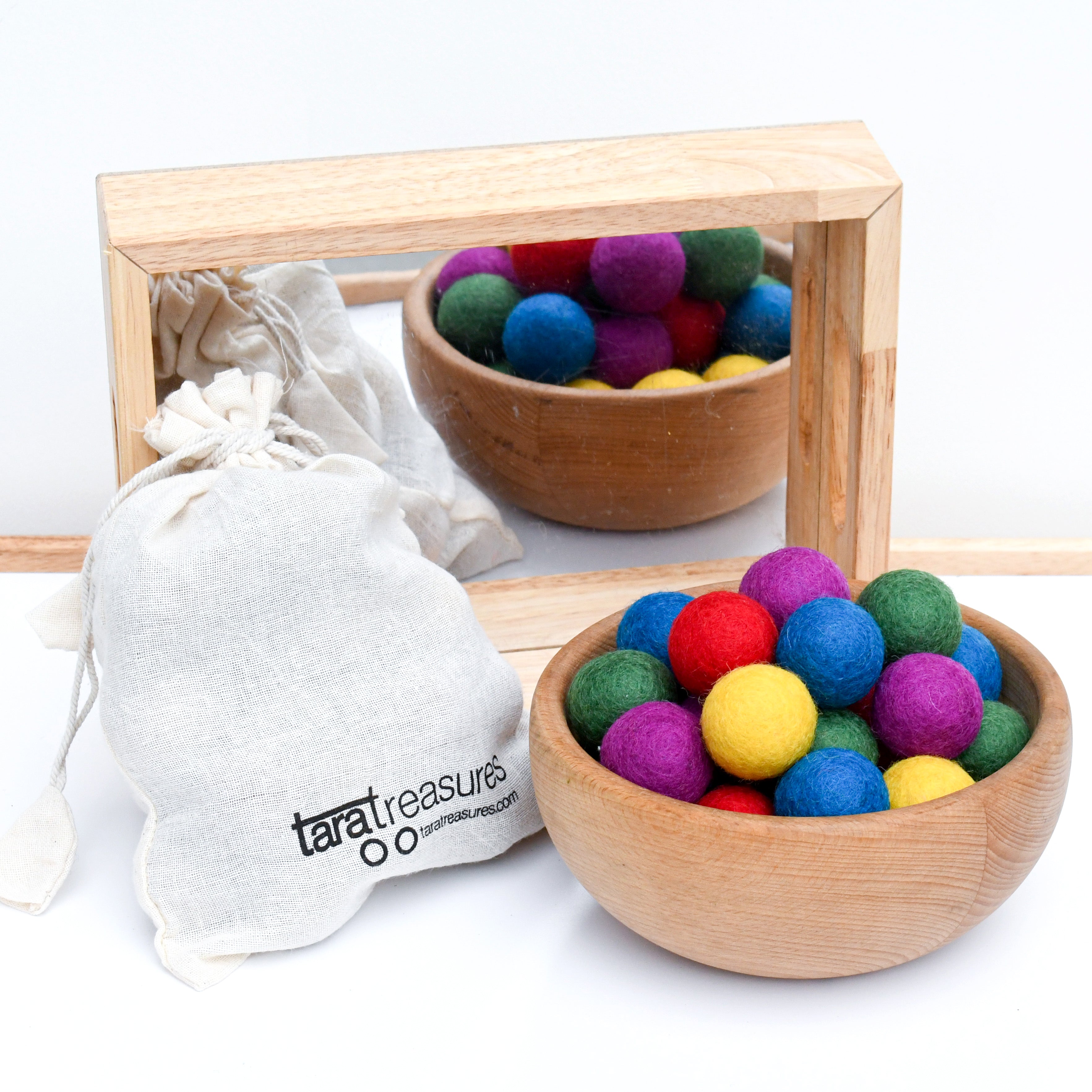 Wool Felt Balls in a Pouch - Bright Colours 3cm 30 balls - Tara Treasures