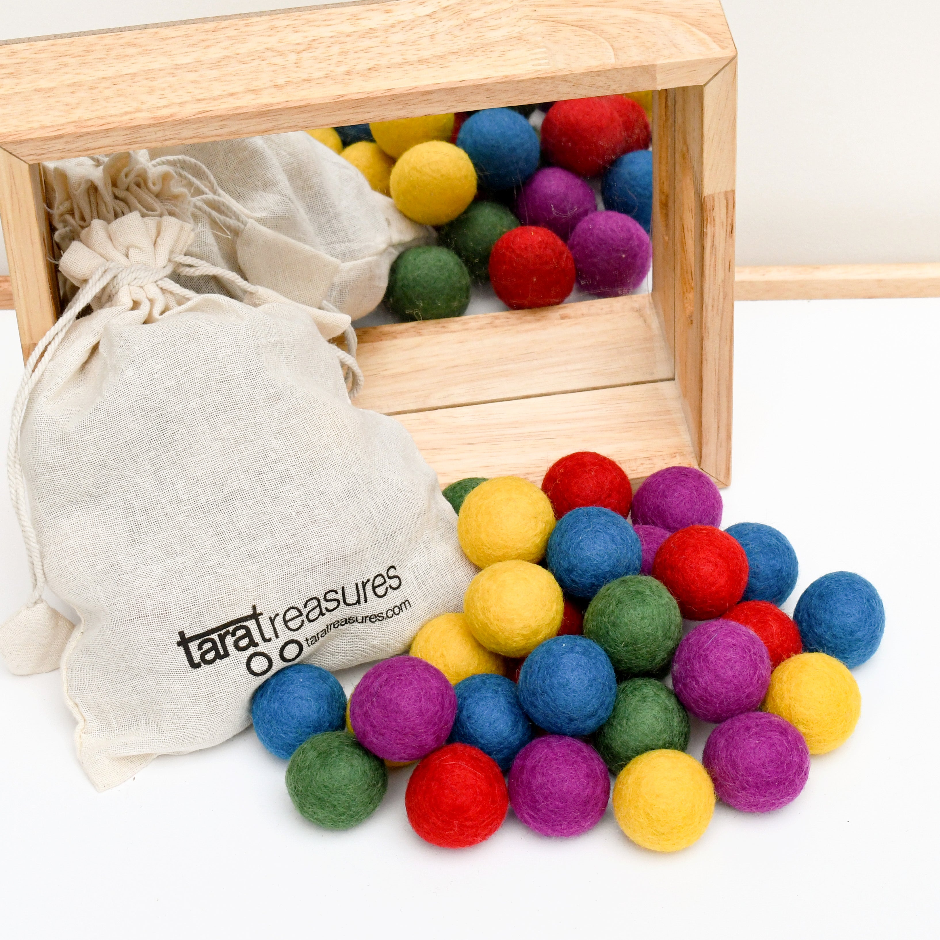 Wool Felt Balls in a Pouch - Bright Colours 3cm 30 balls - Tara Treasures