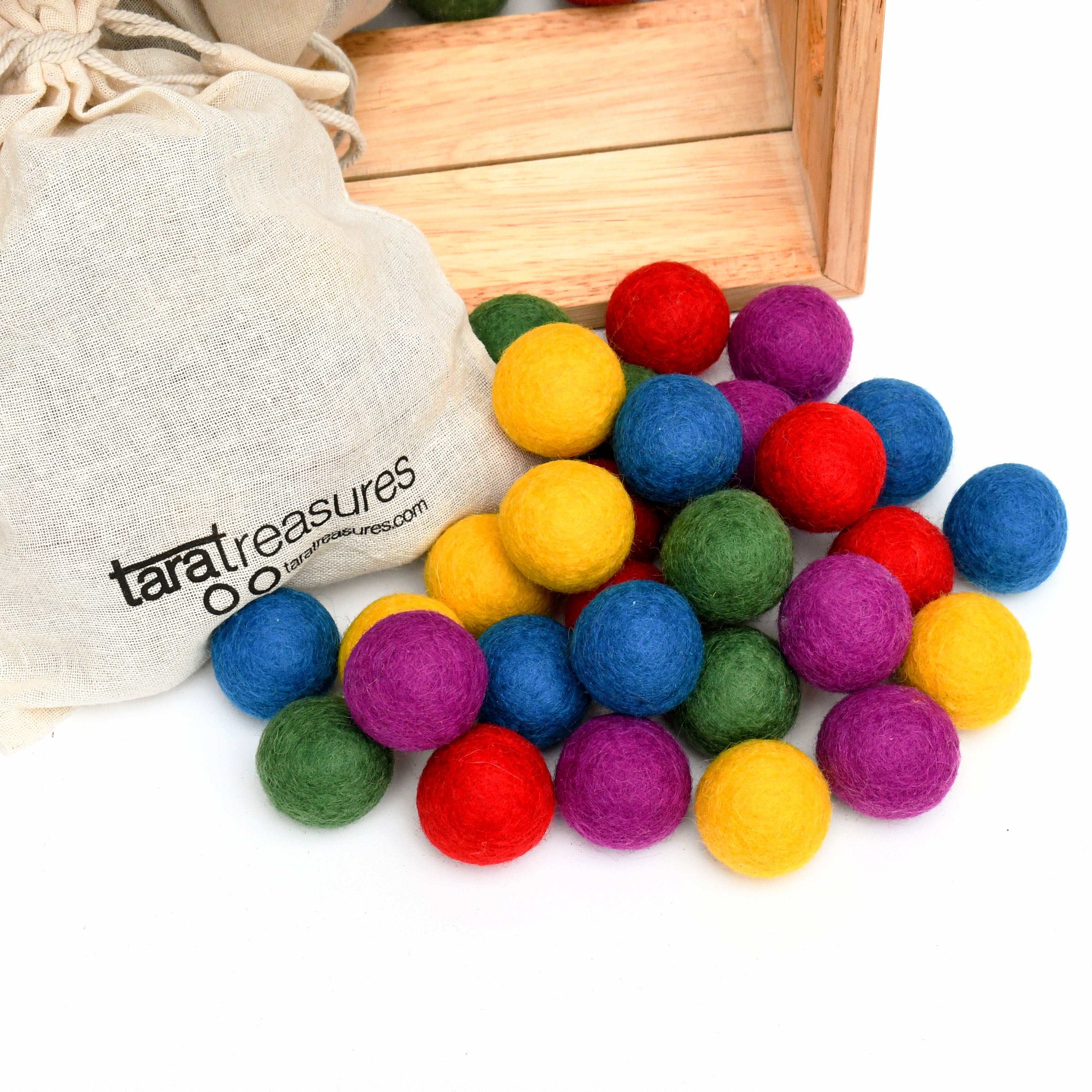 Wool Felt Balls in a Pouch - Bright Colours 3cm 30 balls - Tara Treasures