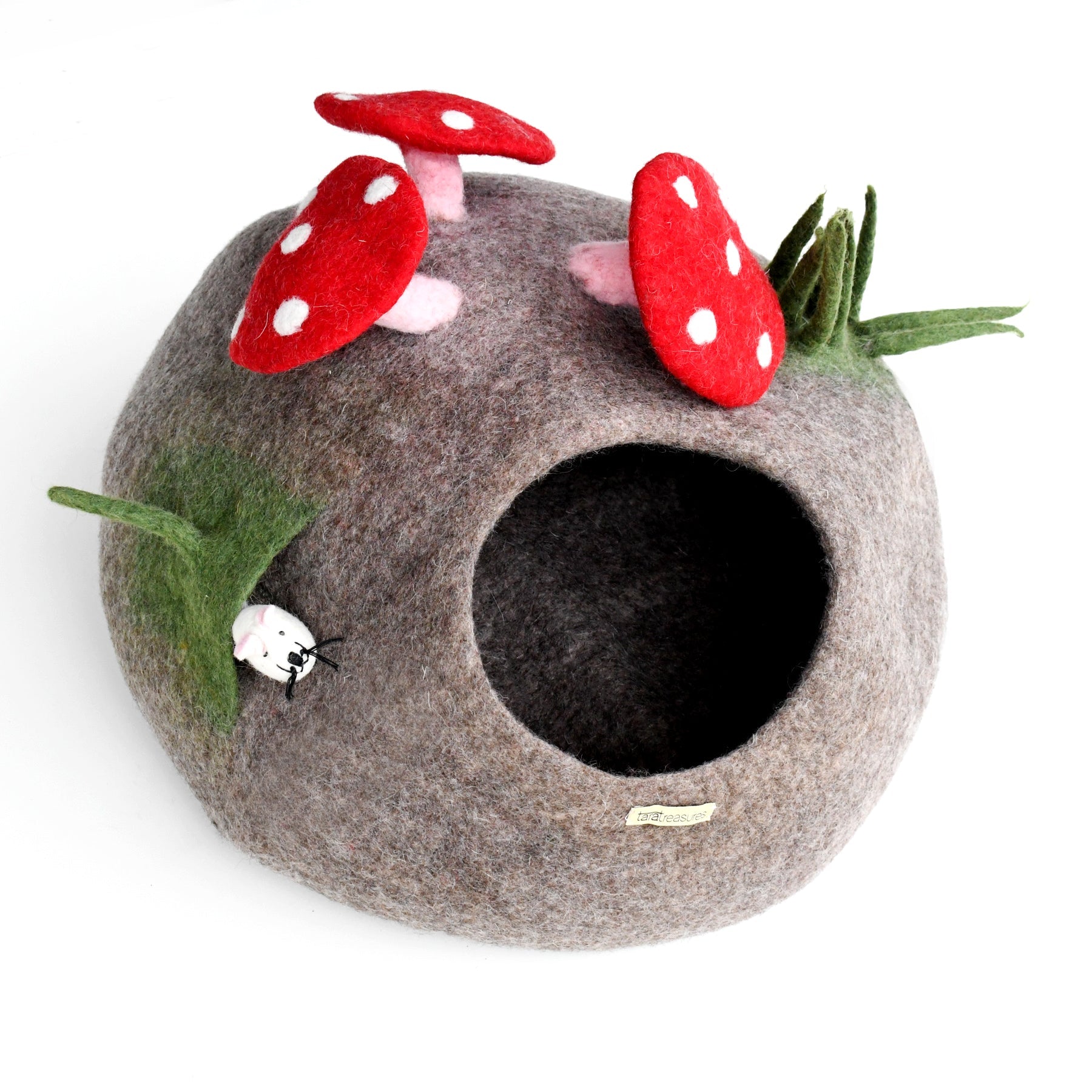 Toadstool Cat Cave with Mouse Toy - Tara Treasures