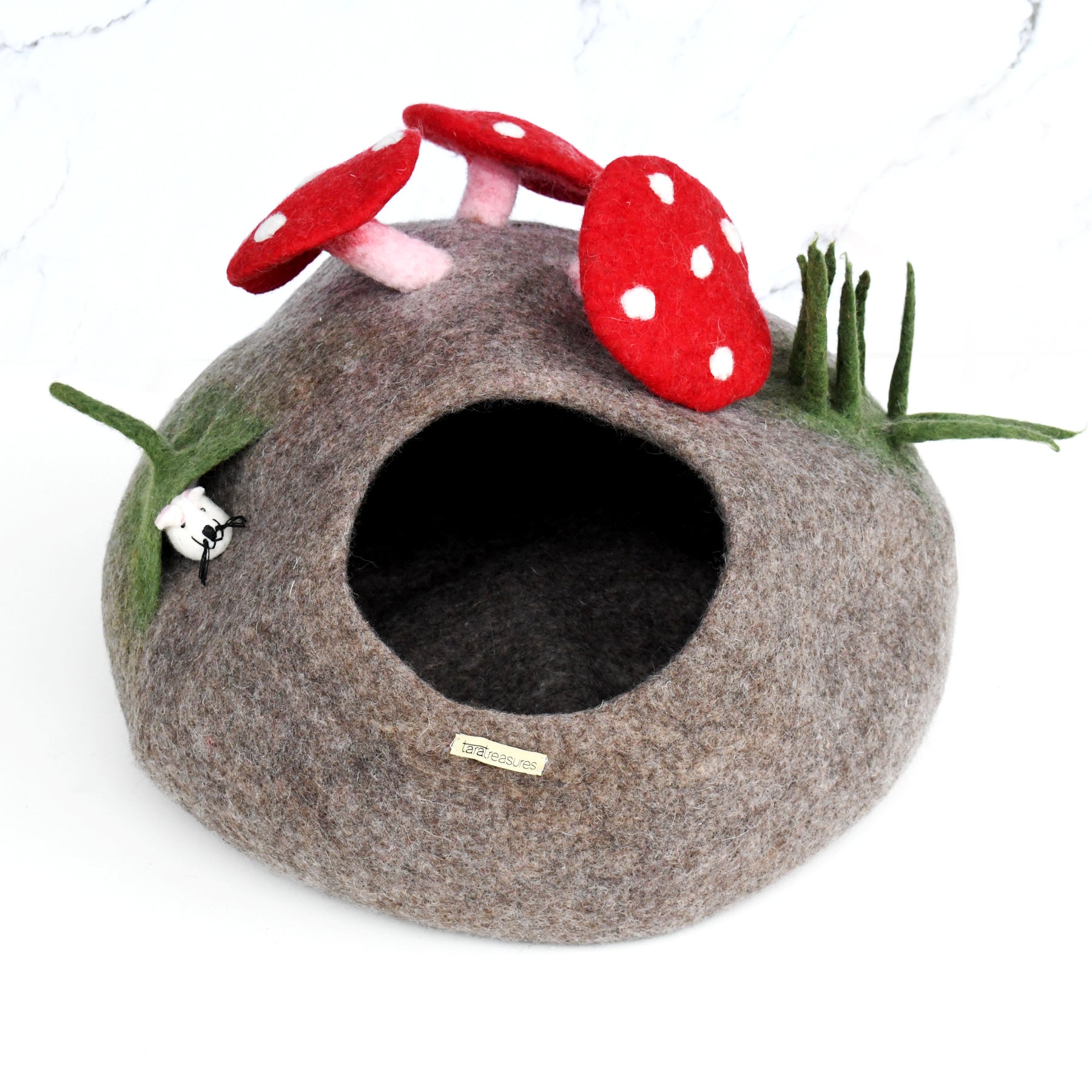 Toadstool Cat Cave with Mouse Toy - Tara Treasures