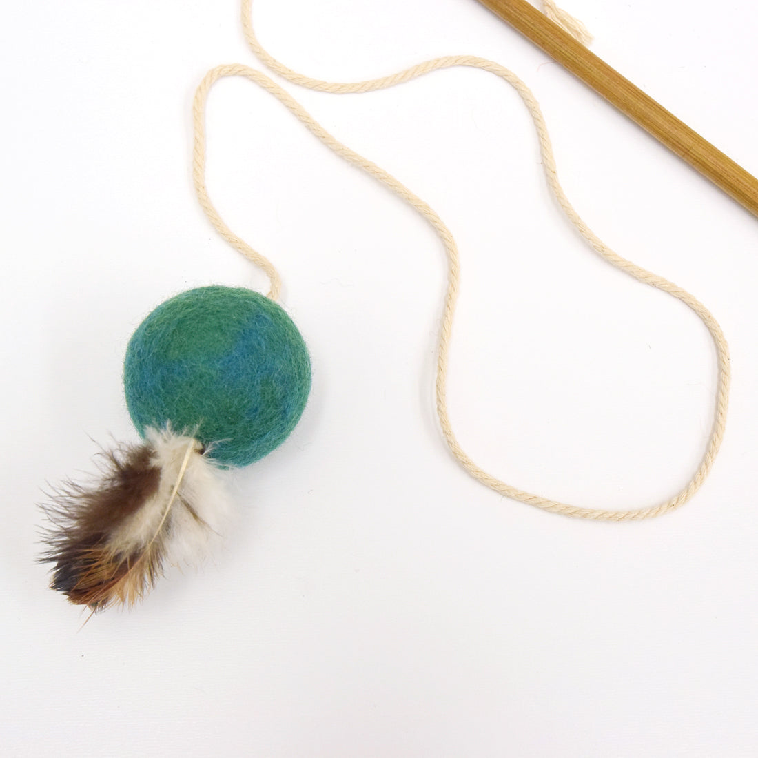 Feather Teaser Ball Cat Wand - Teal - Tara Treasures