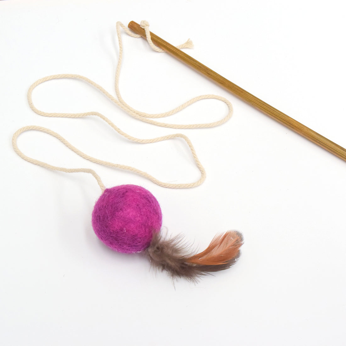 Feather Teaser Ball Cat Wand - Magenta - Tara Treasures