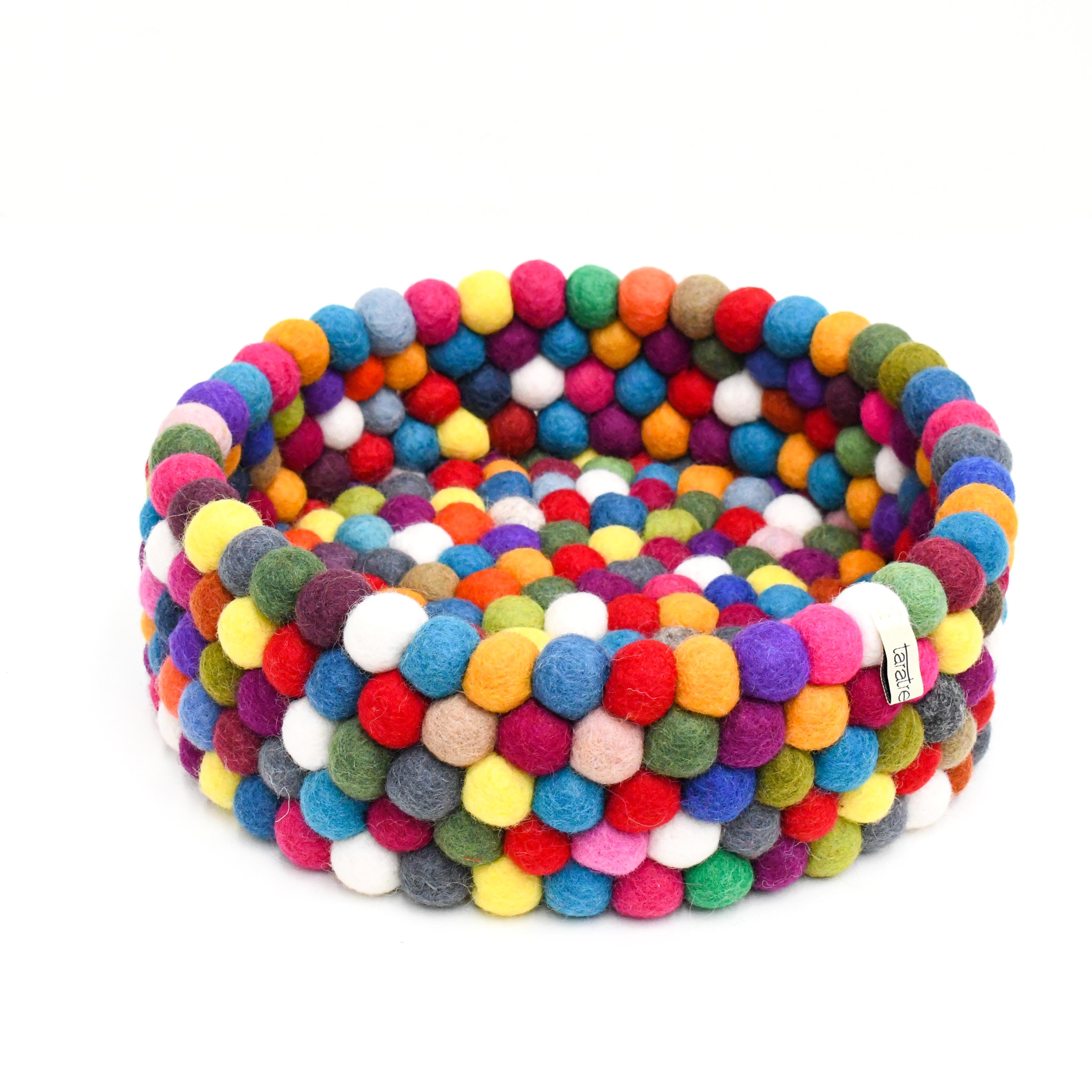 Felt Ball Basket - Colourful 30cm - Tara Treasures