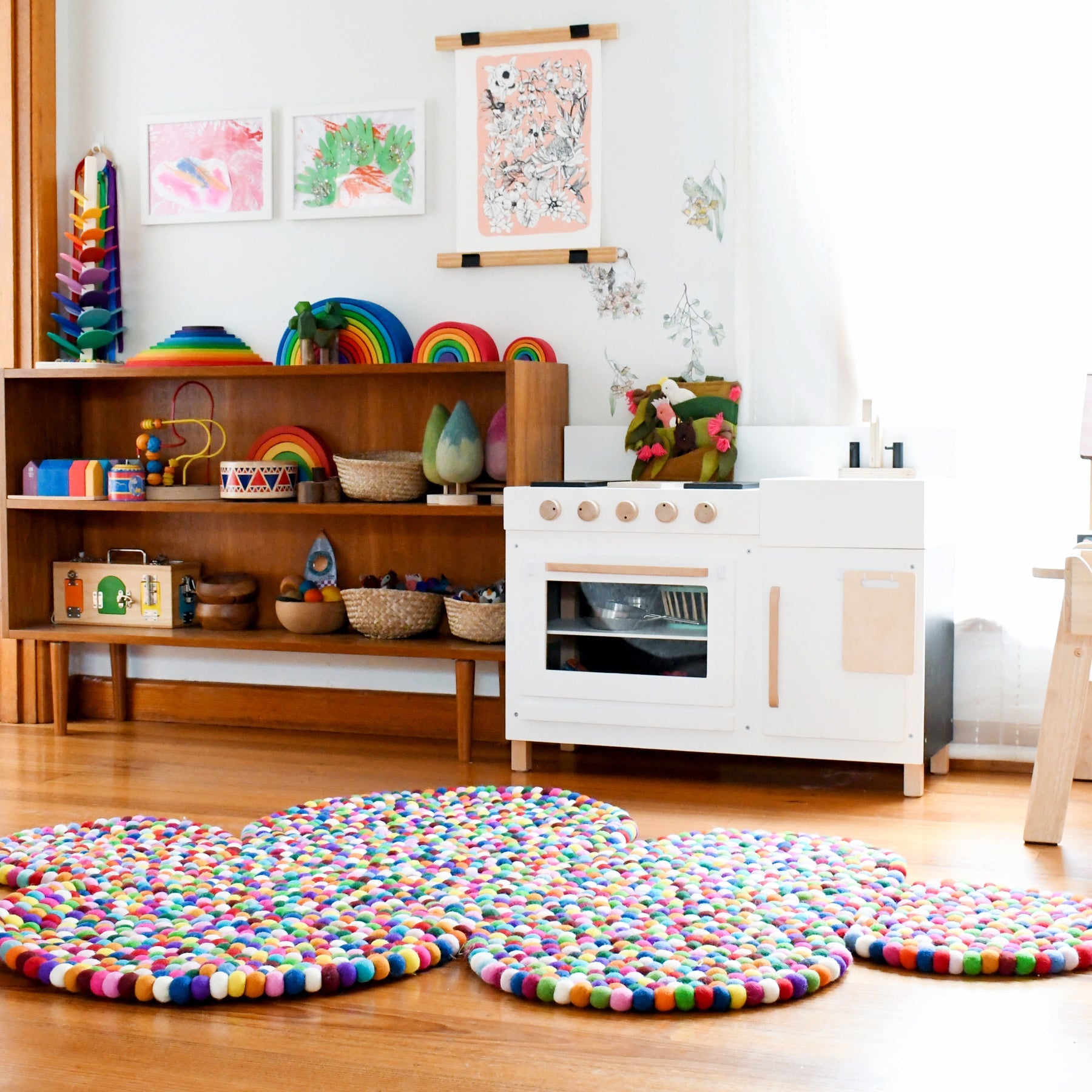 Colourful Cloud Felt Ball Rug (170cm) - Tara Treasures