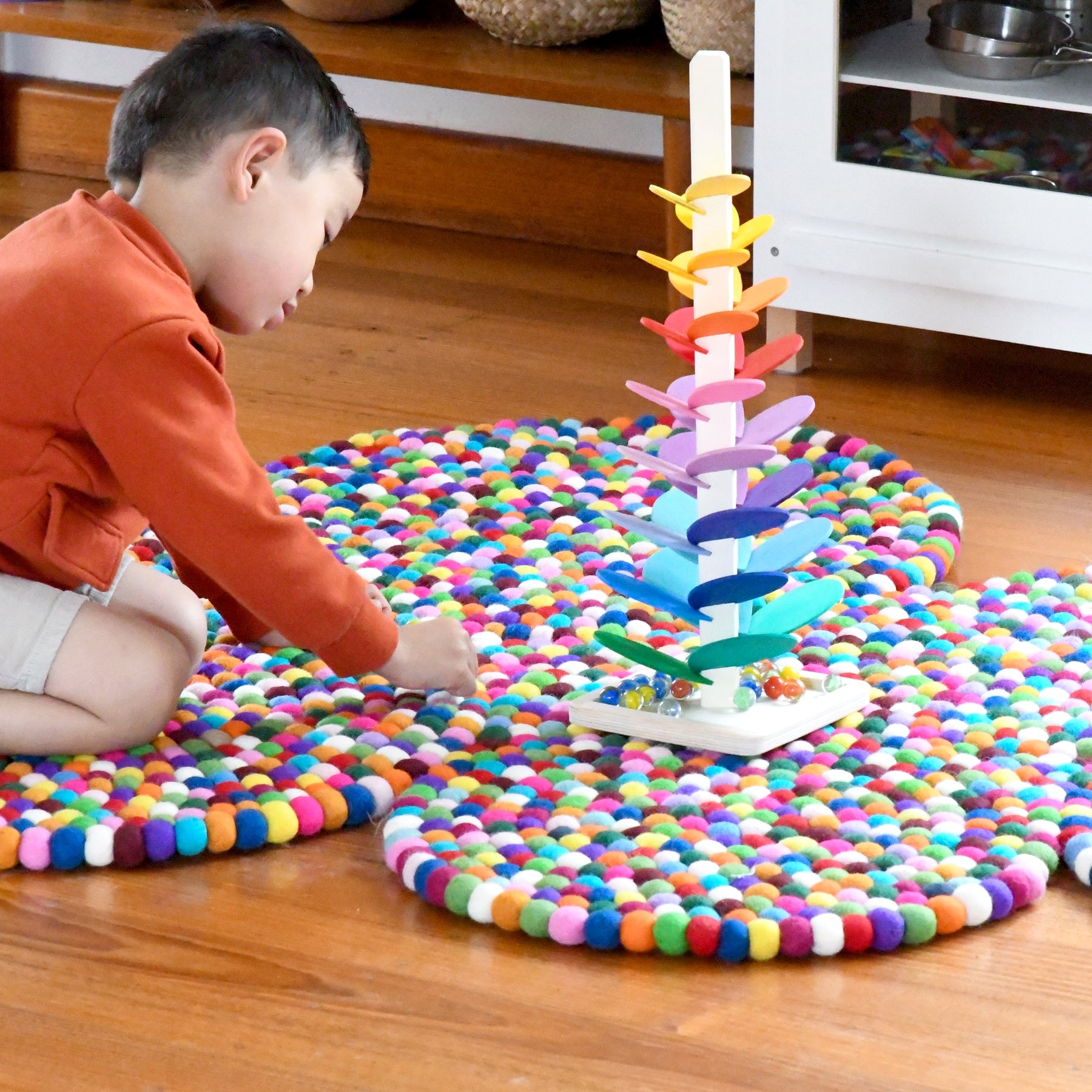 Colourful Cloud Felt Ball Rug (170cm) - Tara Treasures