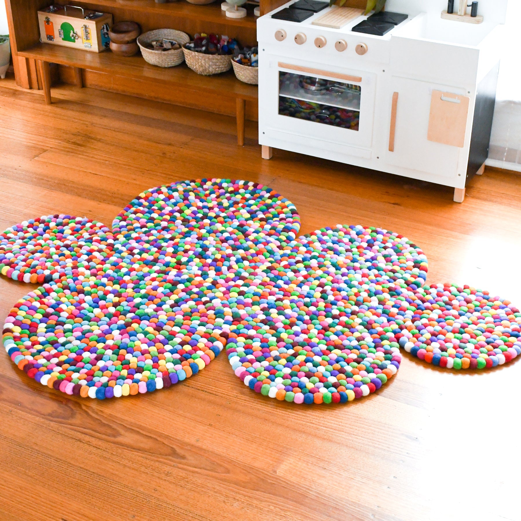 Colourful Cloud Felt Ball Rug (170cm) - Tara Treasures