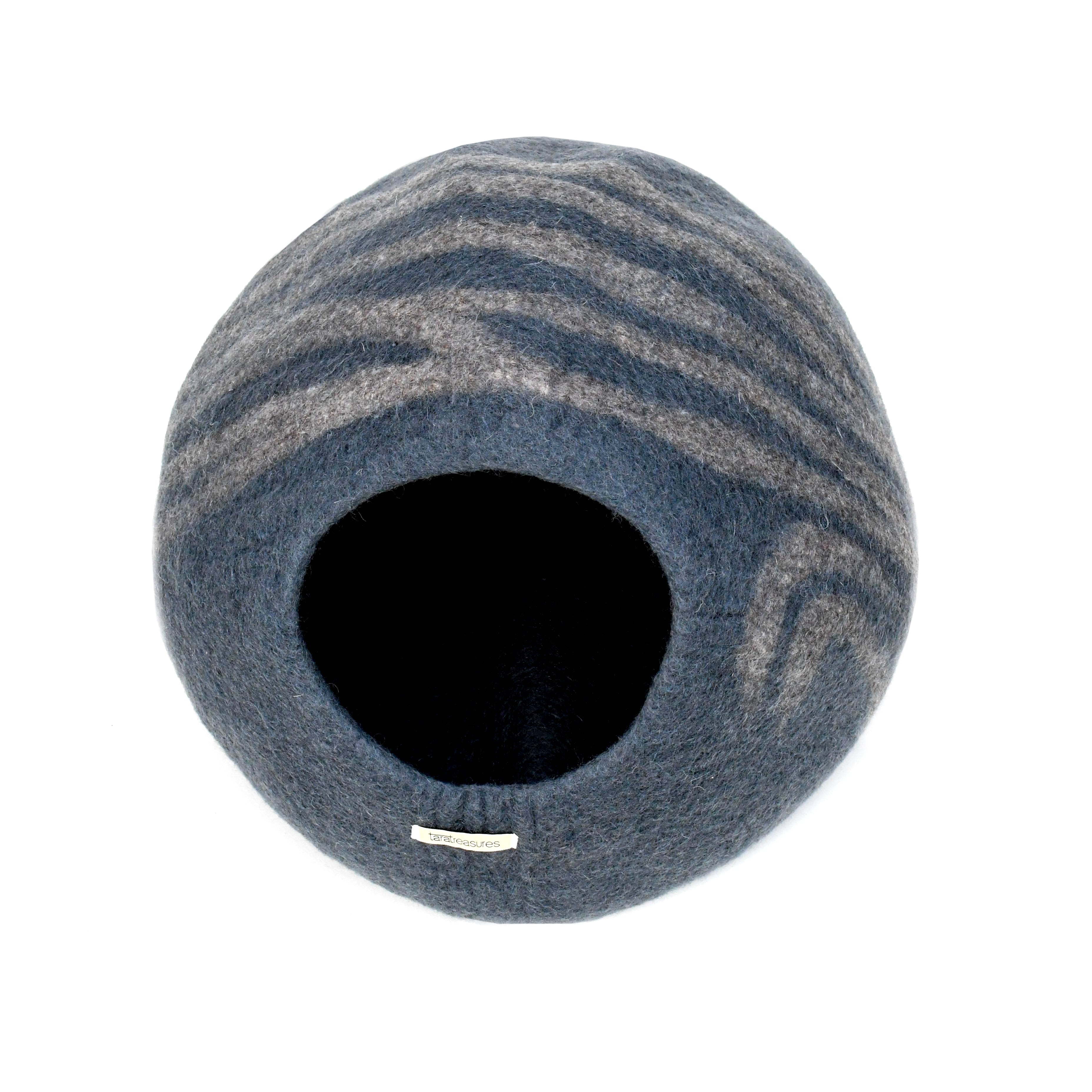 Cat Cave - Dark Grey Brown Stripes Cocoon - Tara Treasures