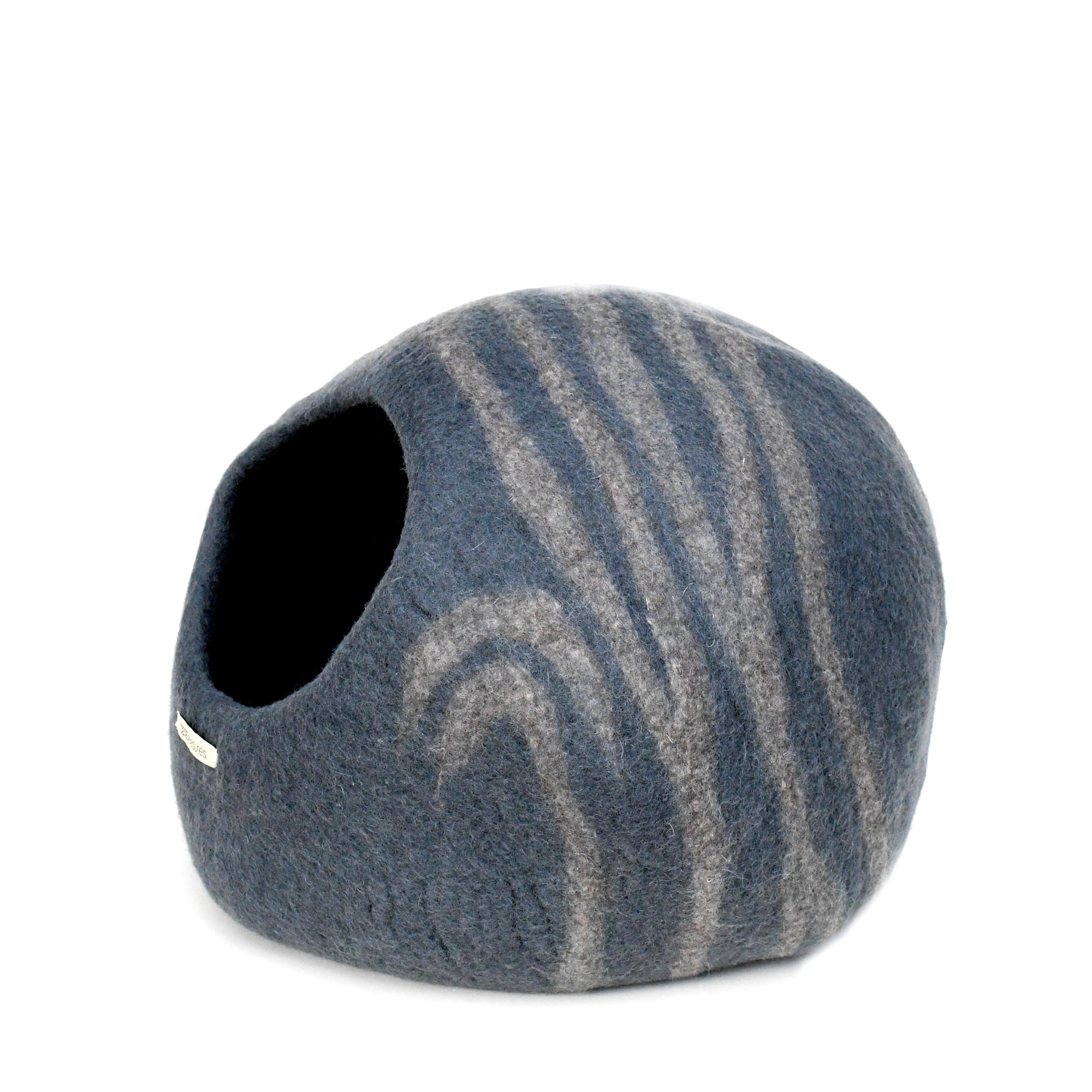 Cat Cave - Dark Grey Brown Stripes Cocoon - Tara Treasures