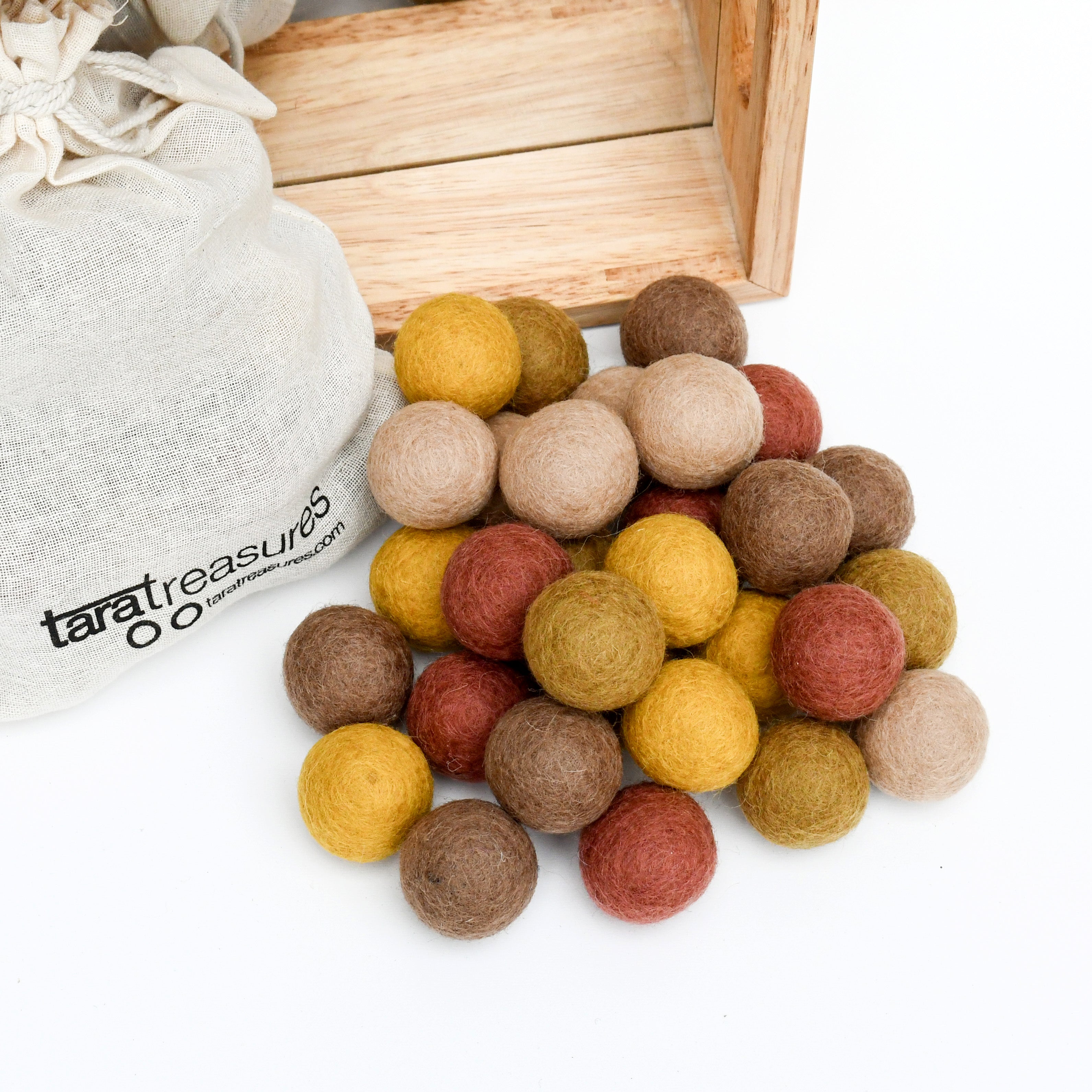 Wool Felt Balls in a Pouch - Earthy Colours 3cm 30 balls - Tara Treasures