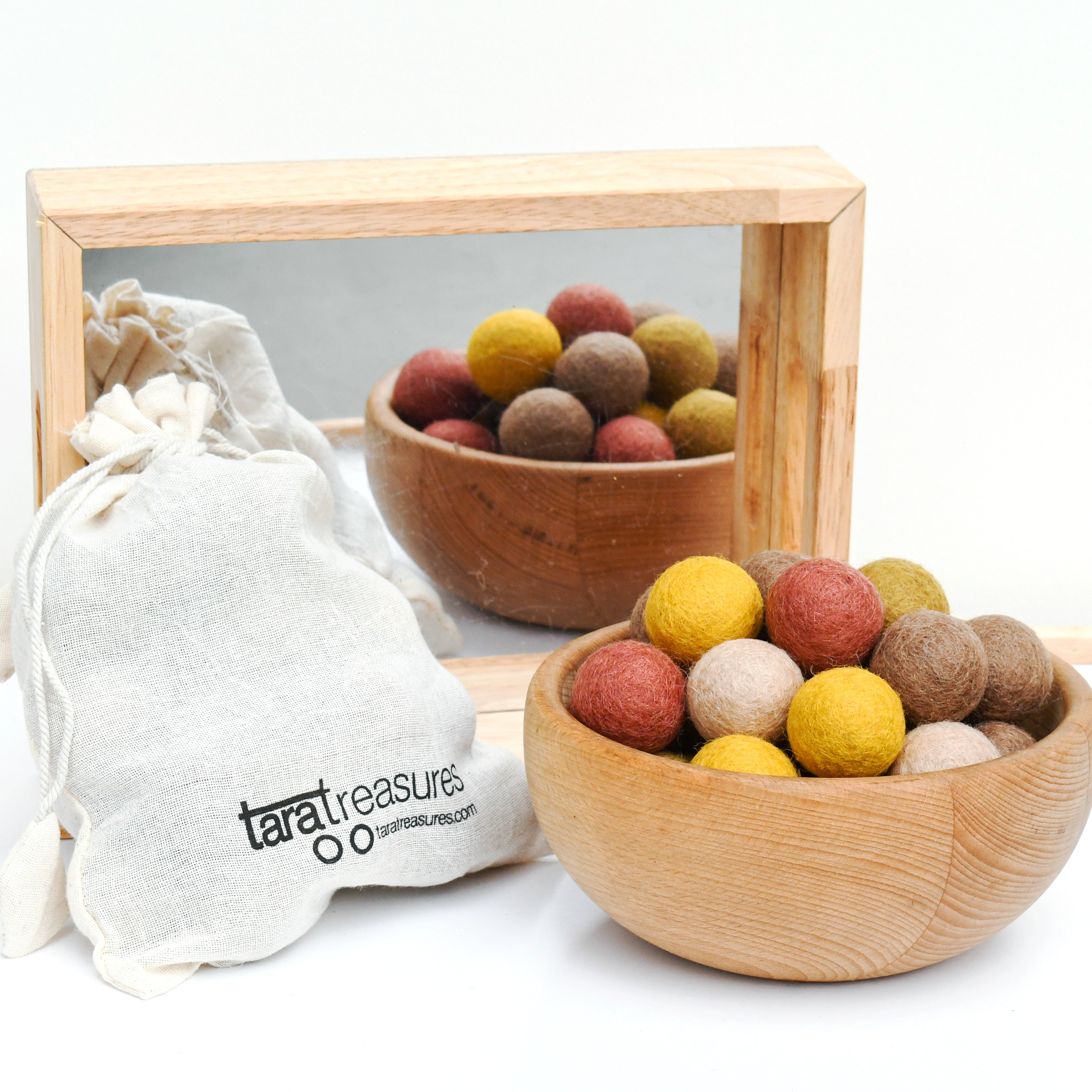 Wool Felt Balls in a Pouch - Earthy Colours 3cm 30 balls - Tara Treasures