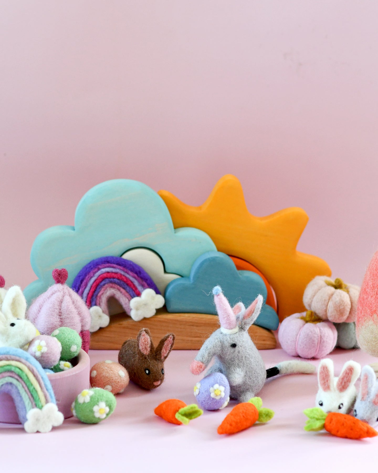 Felt Pastel Eggs with Flowers (Set of 6) - Tara Treasures