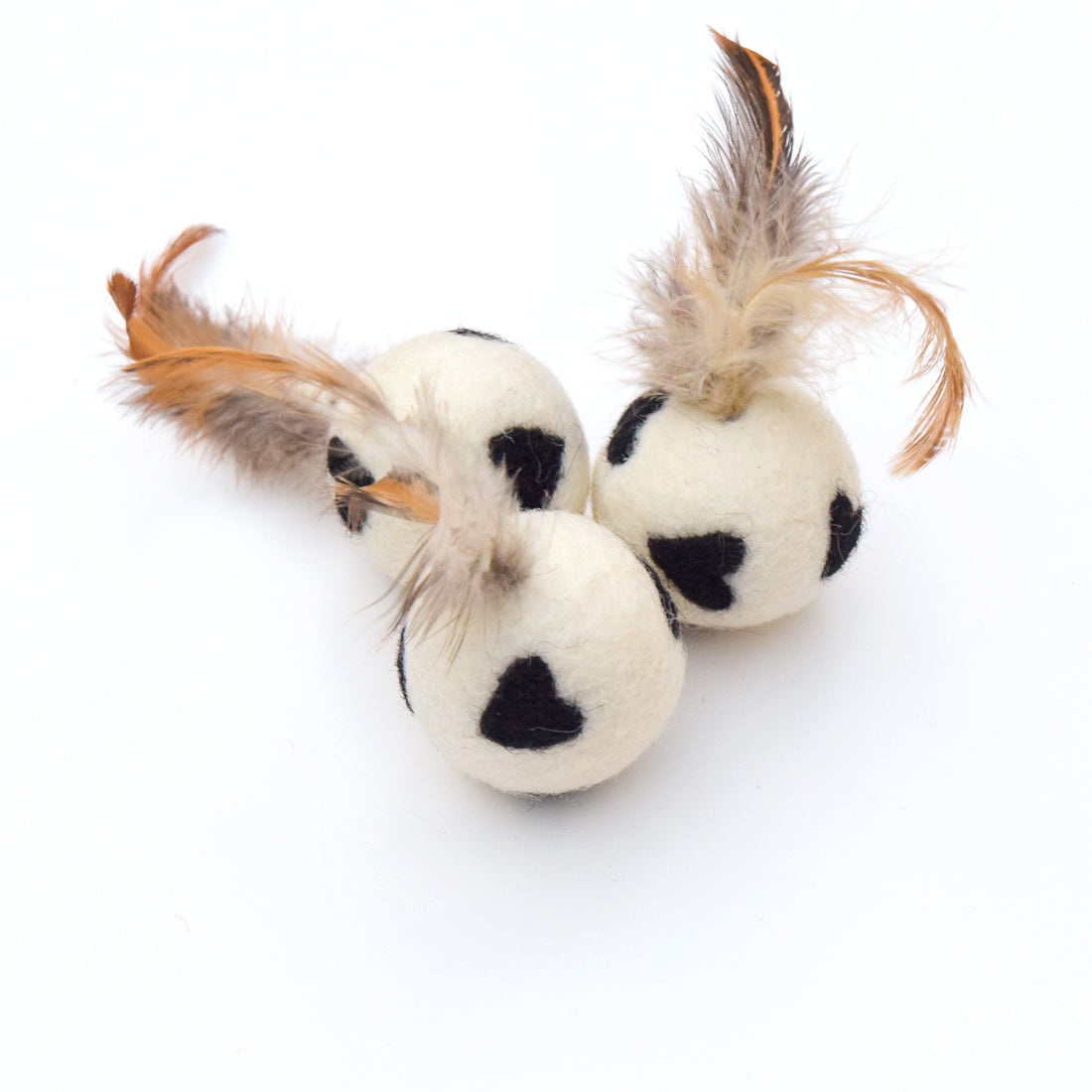 Feather Cat Balls with Hearts - Set of 3 - Tara Treasures